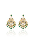 Pearl Green Kundan Polki Gold Chaandbali Earrings