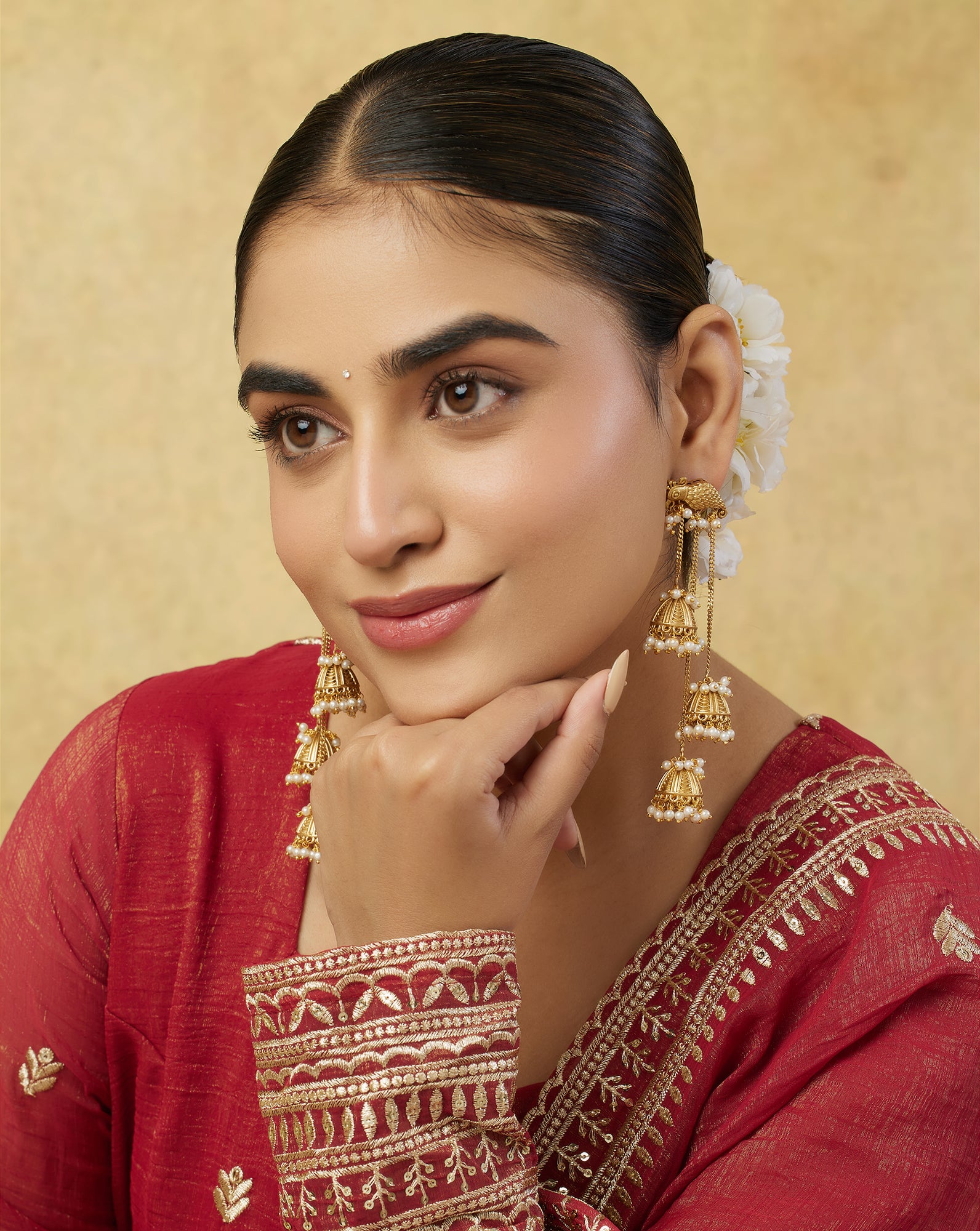 Kundan Polki Gold Dangler Kashmiri Earrings