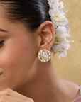 White Kundan Polki Gold Stud Earrings