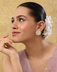 White Kundan Polki Gold Stud Earrings