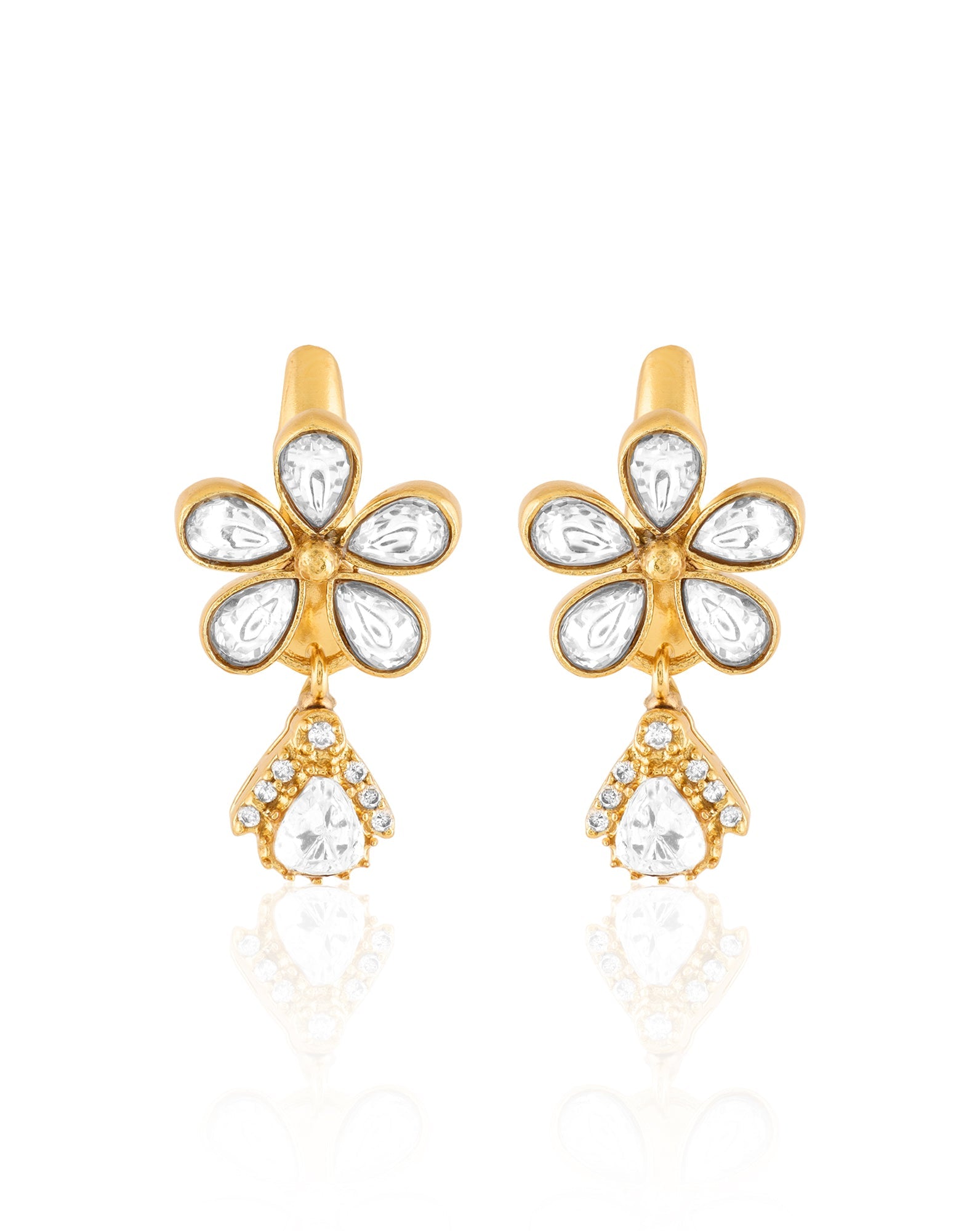 Floral Kundan Gold Dangler Earrings