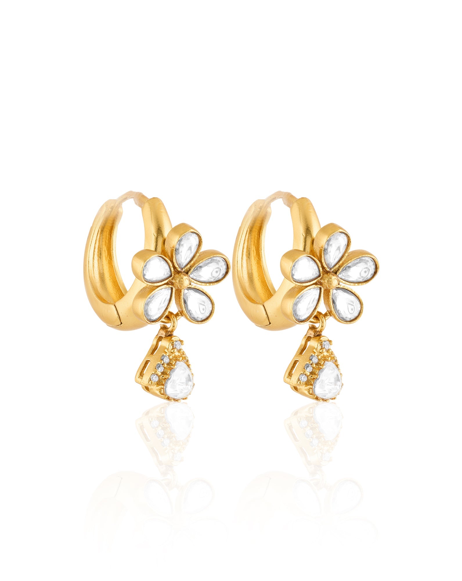 Floral Kundan Gold Dangler Earrings