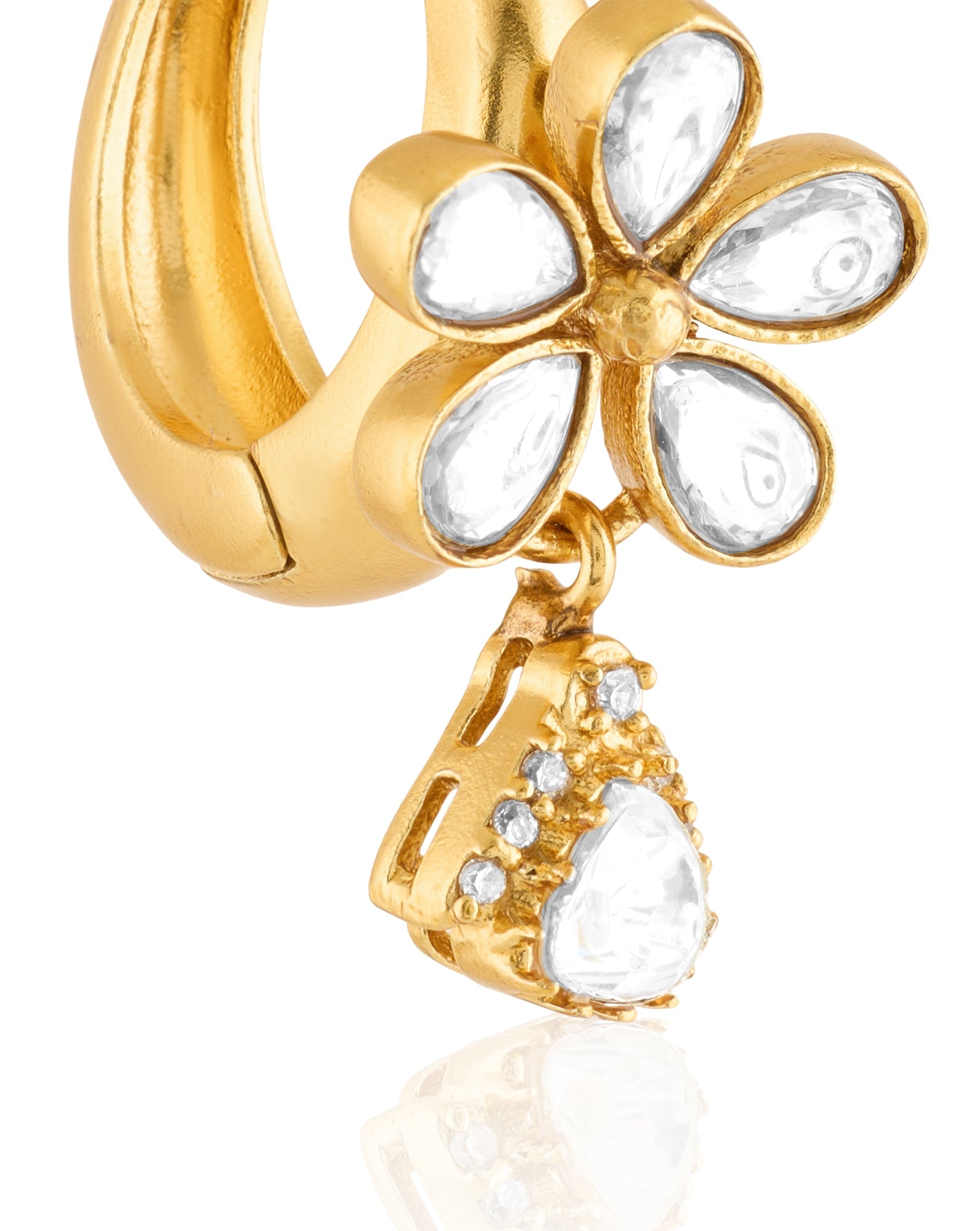 Floral Kundan Gold Dangler Earrings