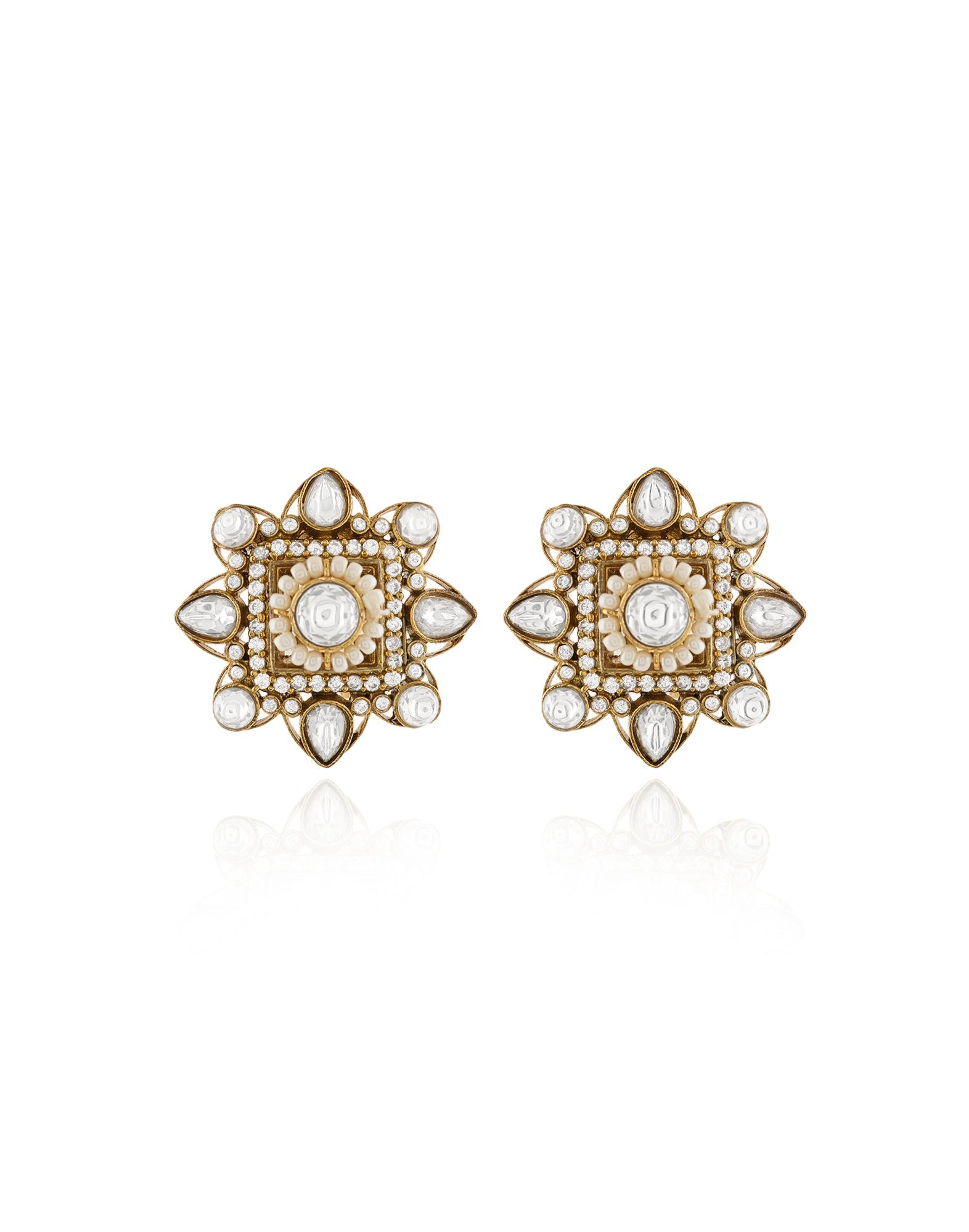 Chaukor Kundan Gold Statement Stud Earrings