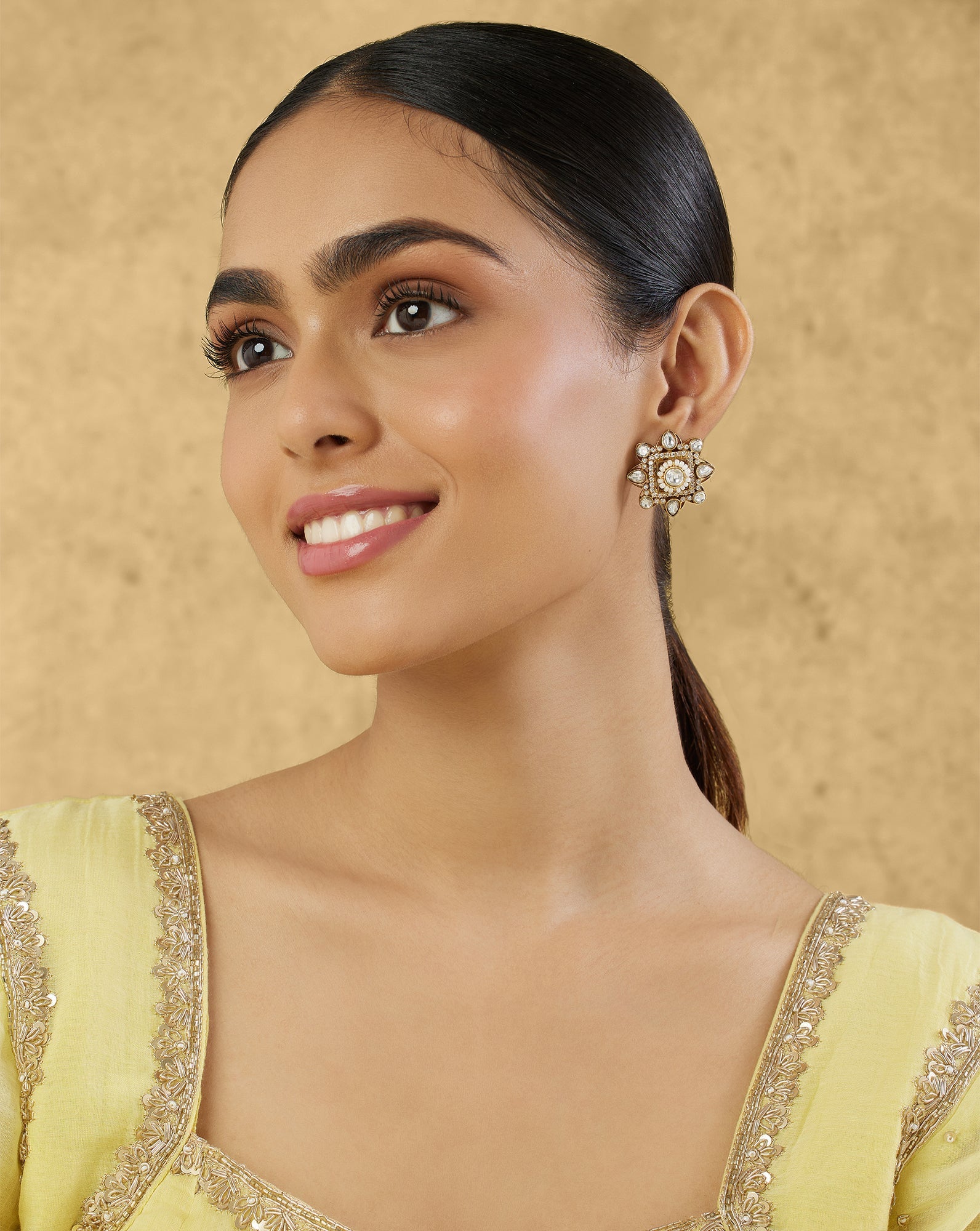 Chaukor Kundan Gold Statement Stud Earrings