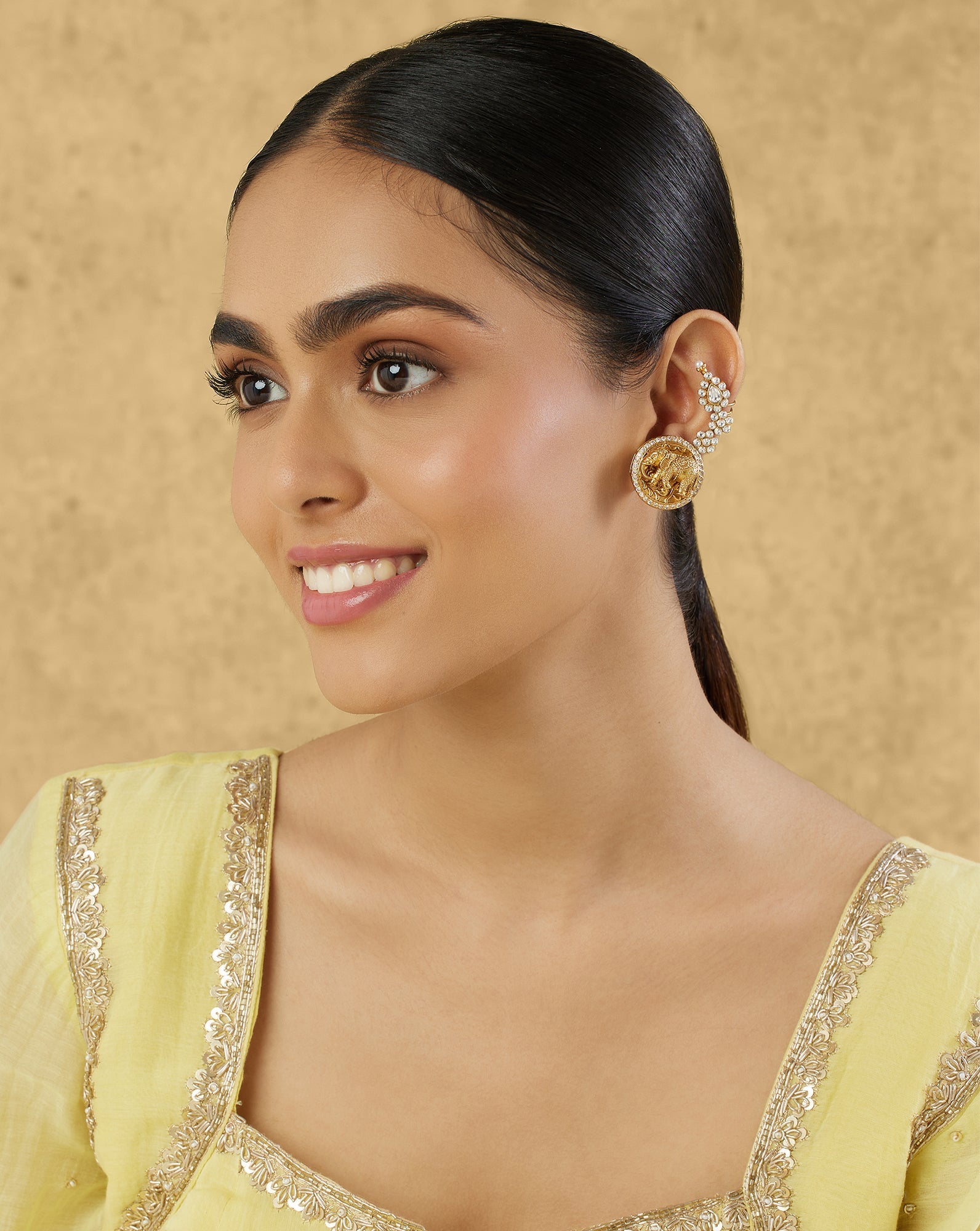 Temple Coin Gold Ear Cuffs