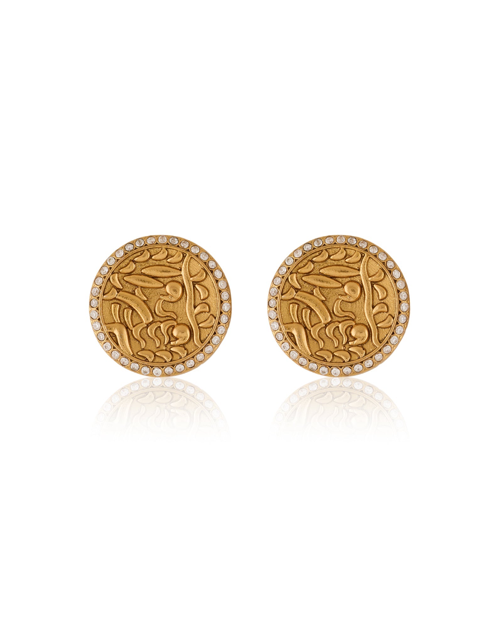 Temple Coin Gold Stud Earrings
