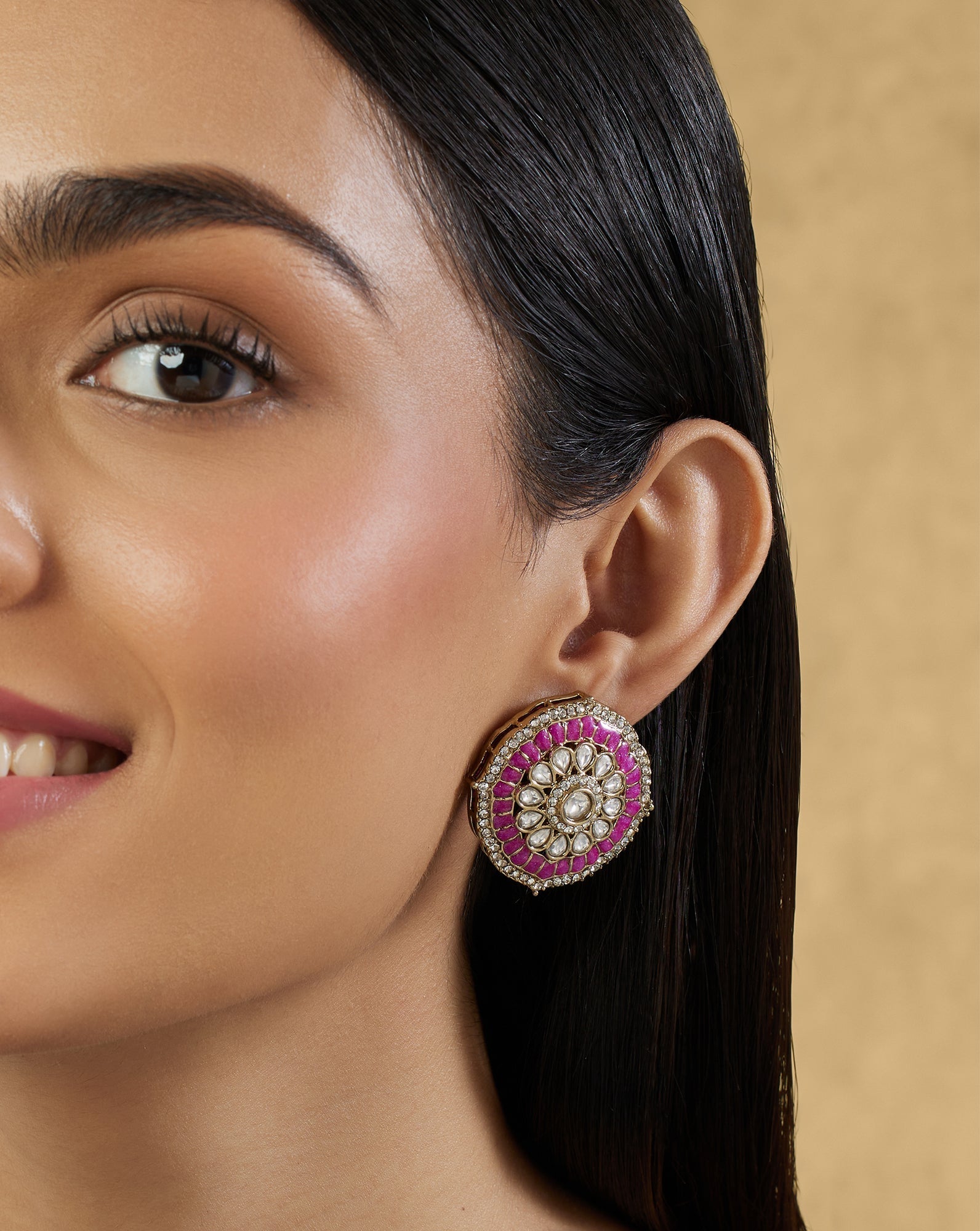 Kundan Ruby Statement Stud Earrings