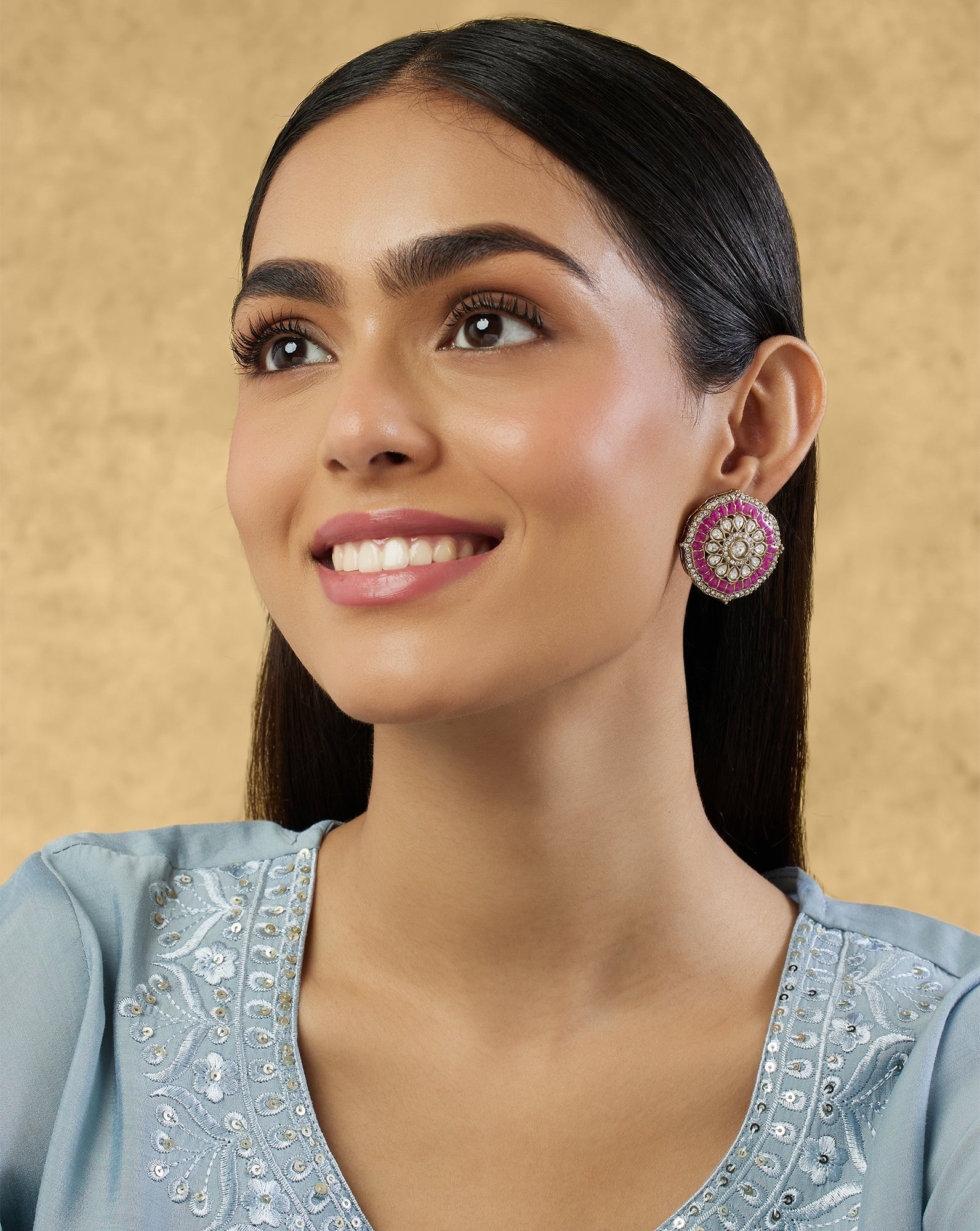Kundan Ruby Statement Stud Earrings