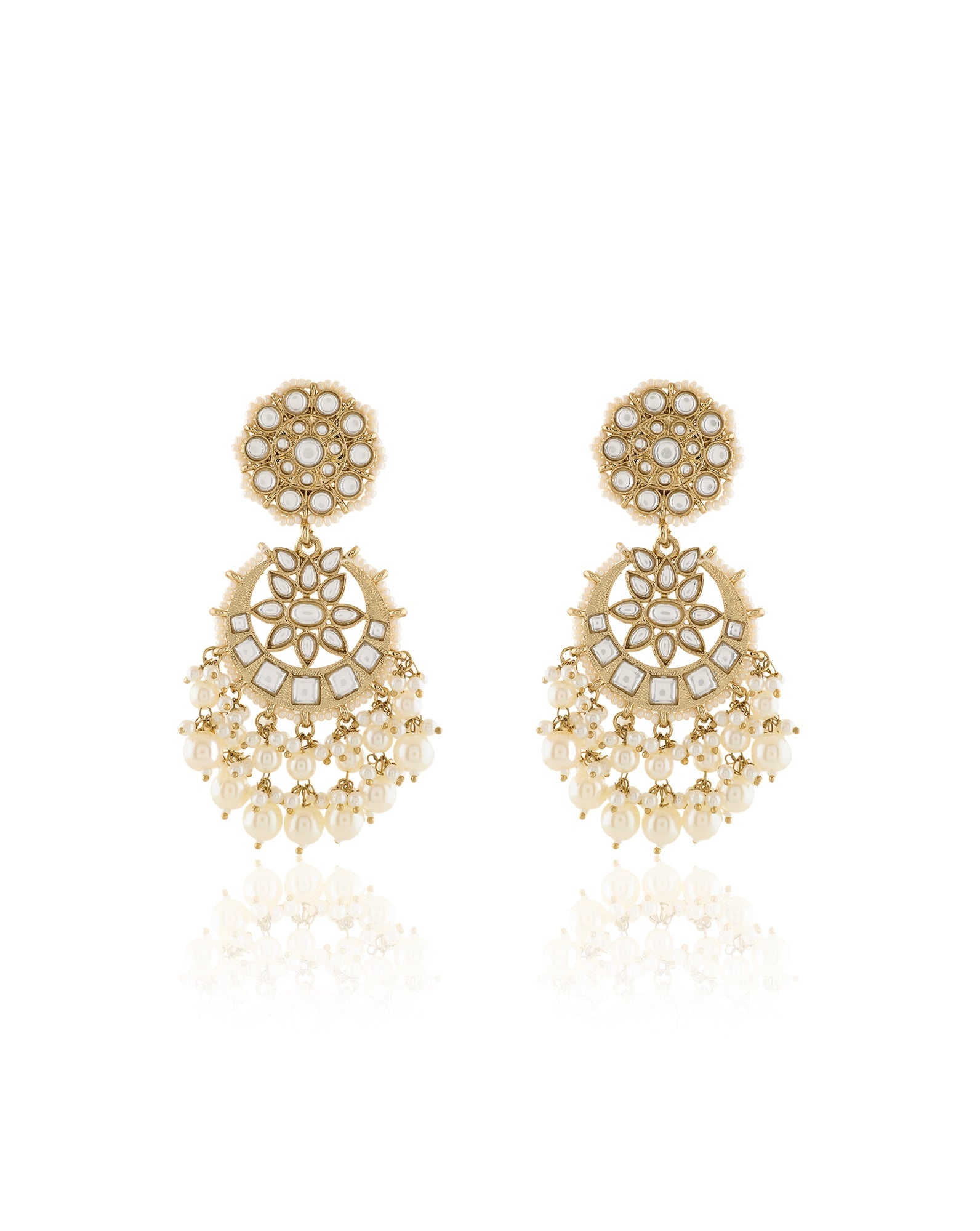 Kundan Statement Gold Chaandbaali Earrings
