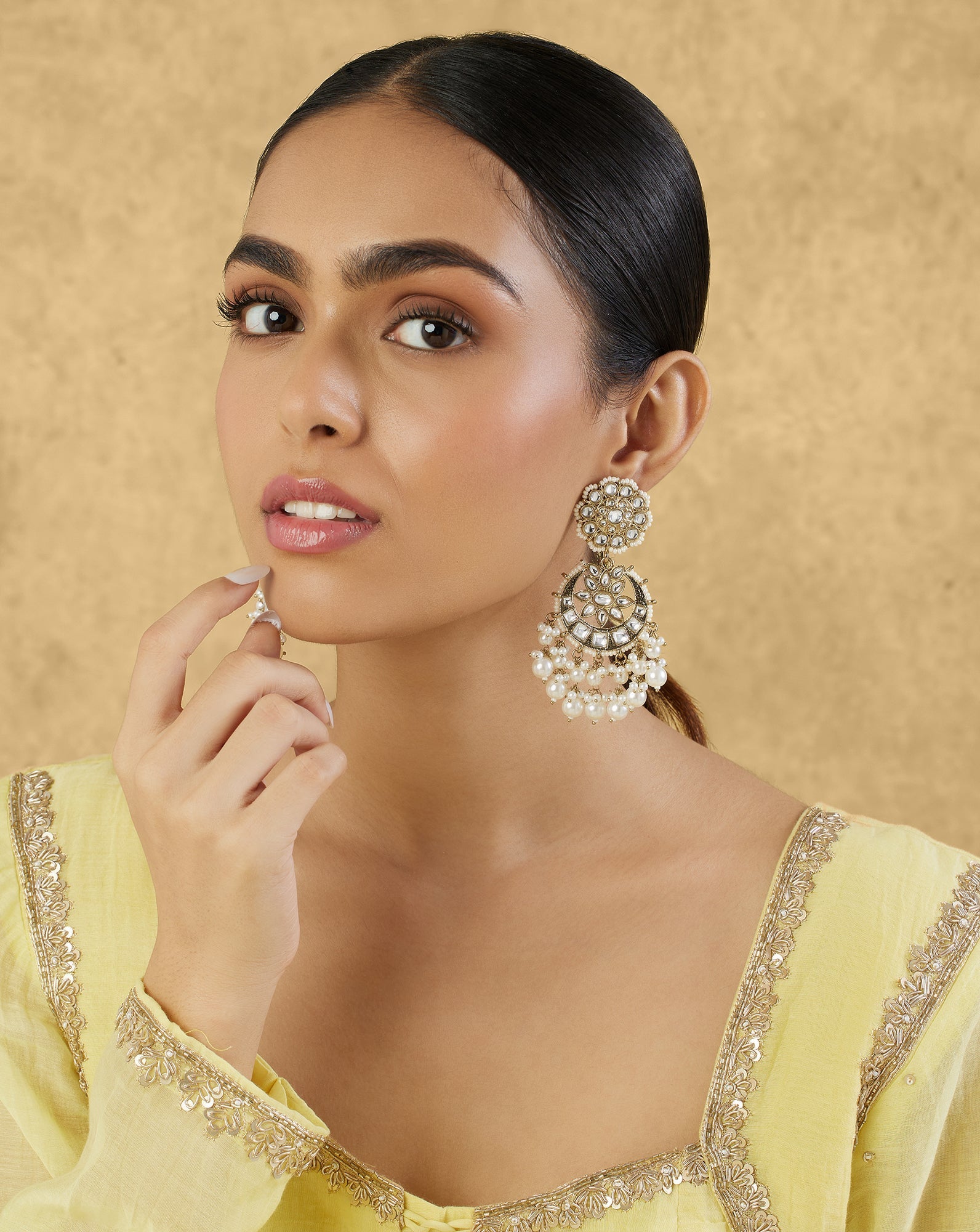 Kundan Statement Gold Chaandbaali Earrings