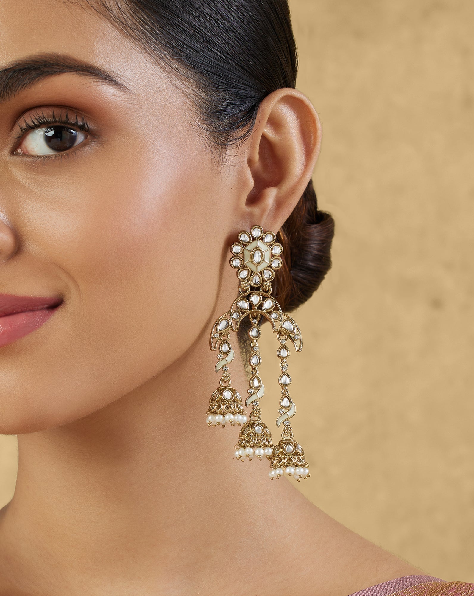 Kundan Statement Gold Dangler Earrings