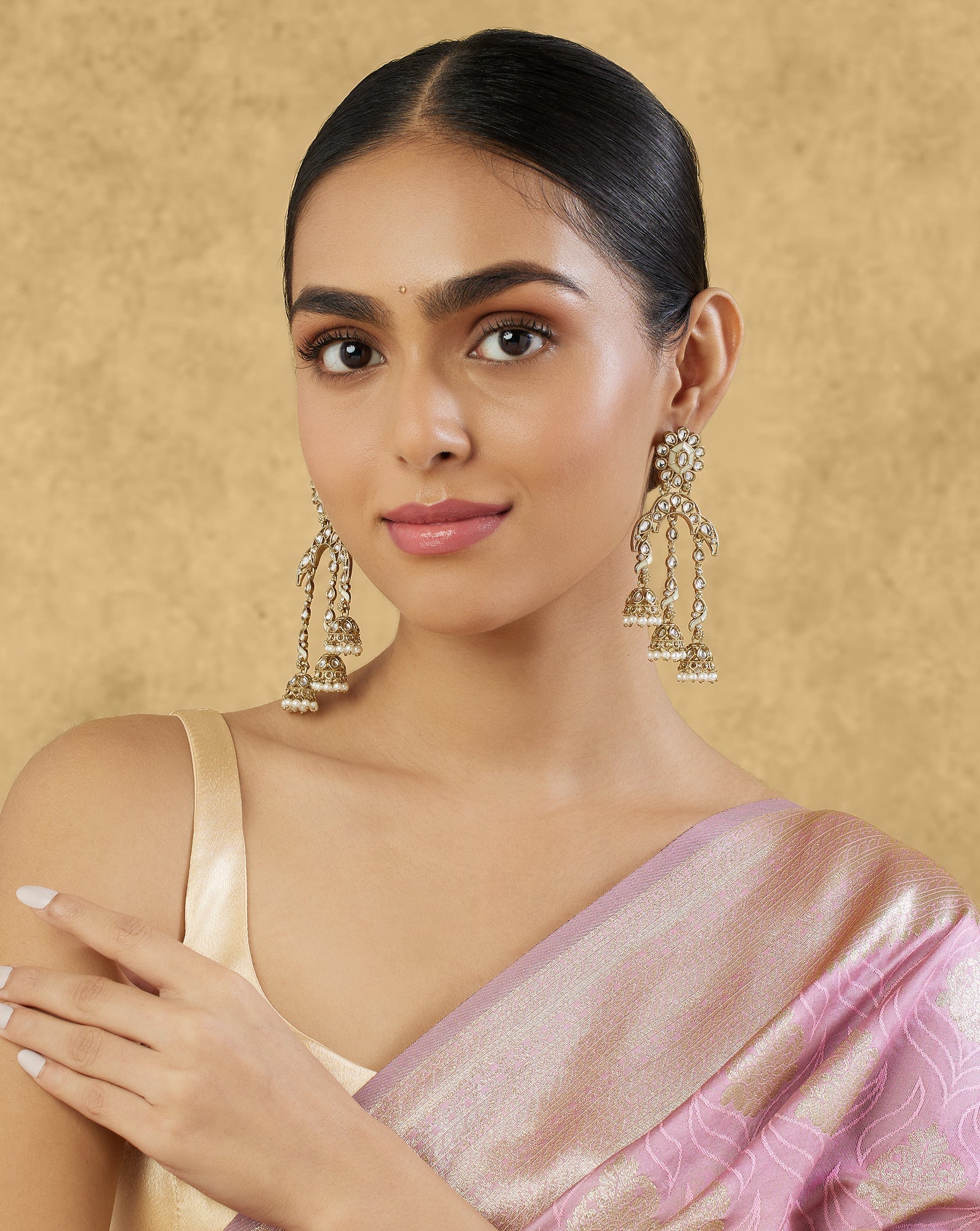 Kundan Statement Gold Dangler Earrings