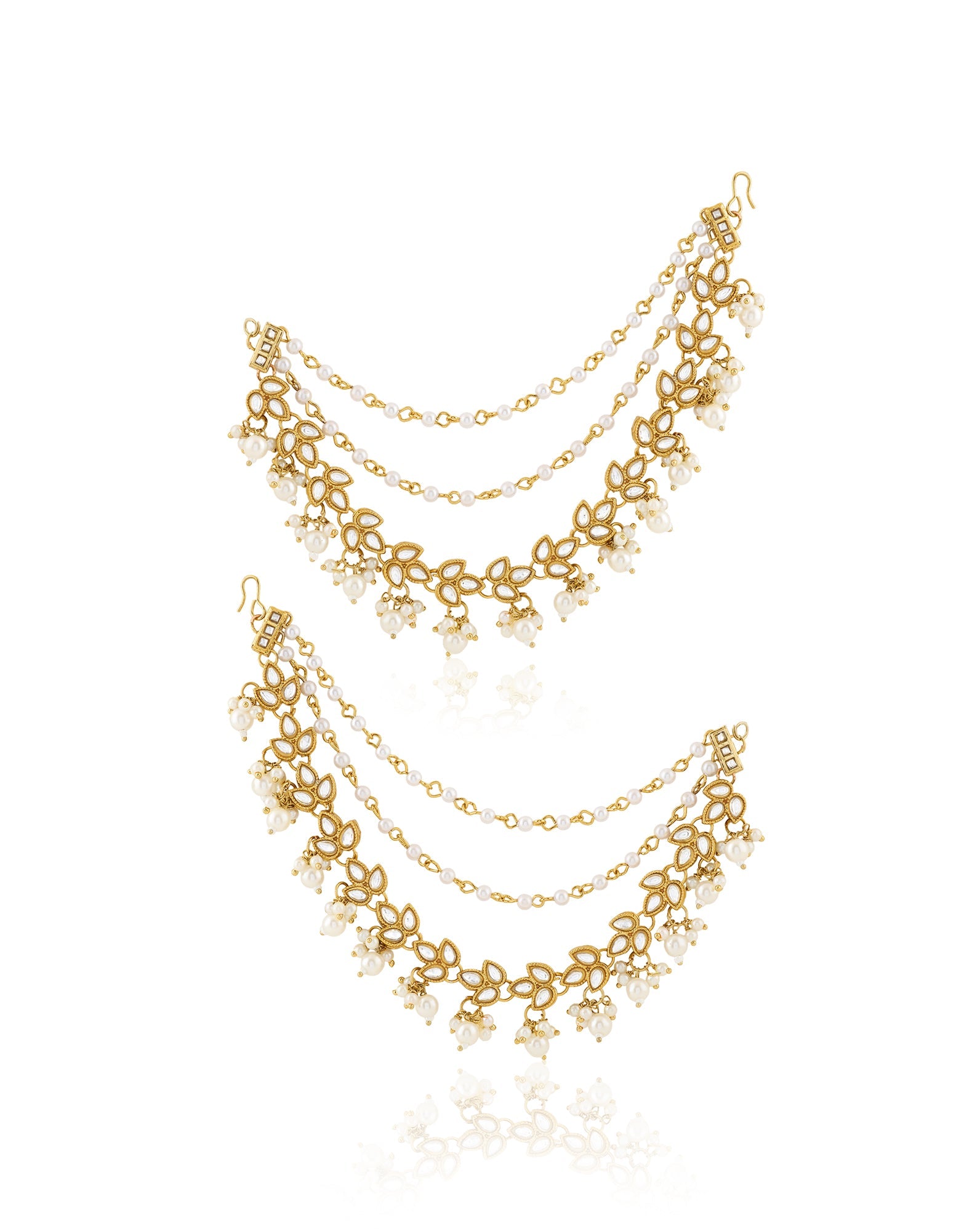 Kundan Gold Pearl Ear Chains