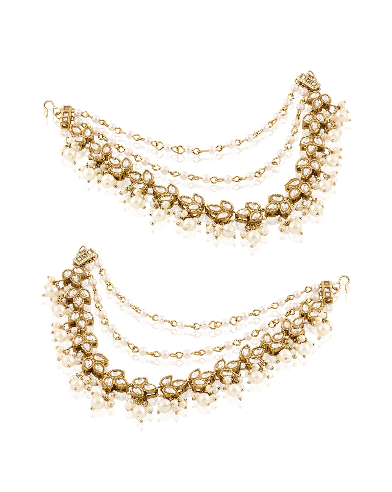 Kundan Gold Pearl Ear Chains