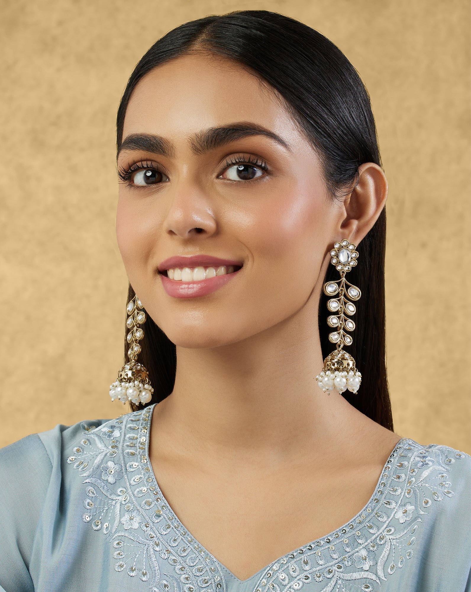 Bageecha Kundan Gold Jhumki Danglers