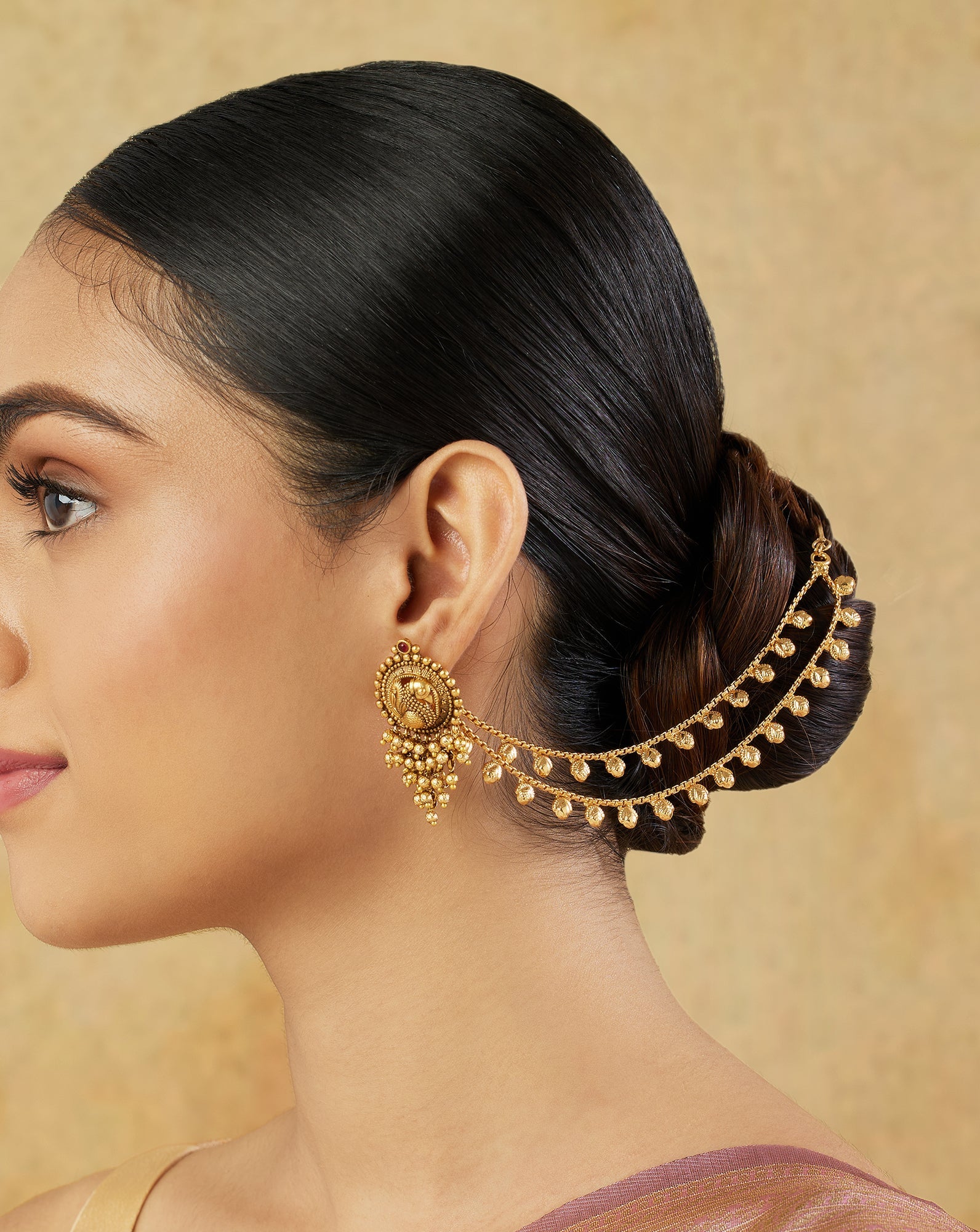 Pearl Temple Gold Ear Chains