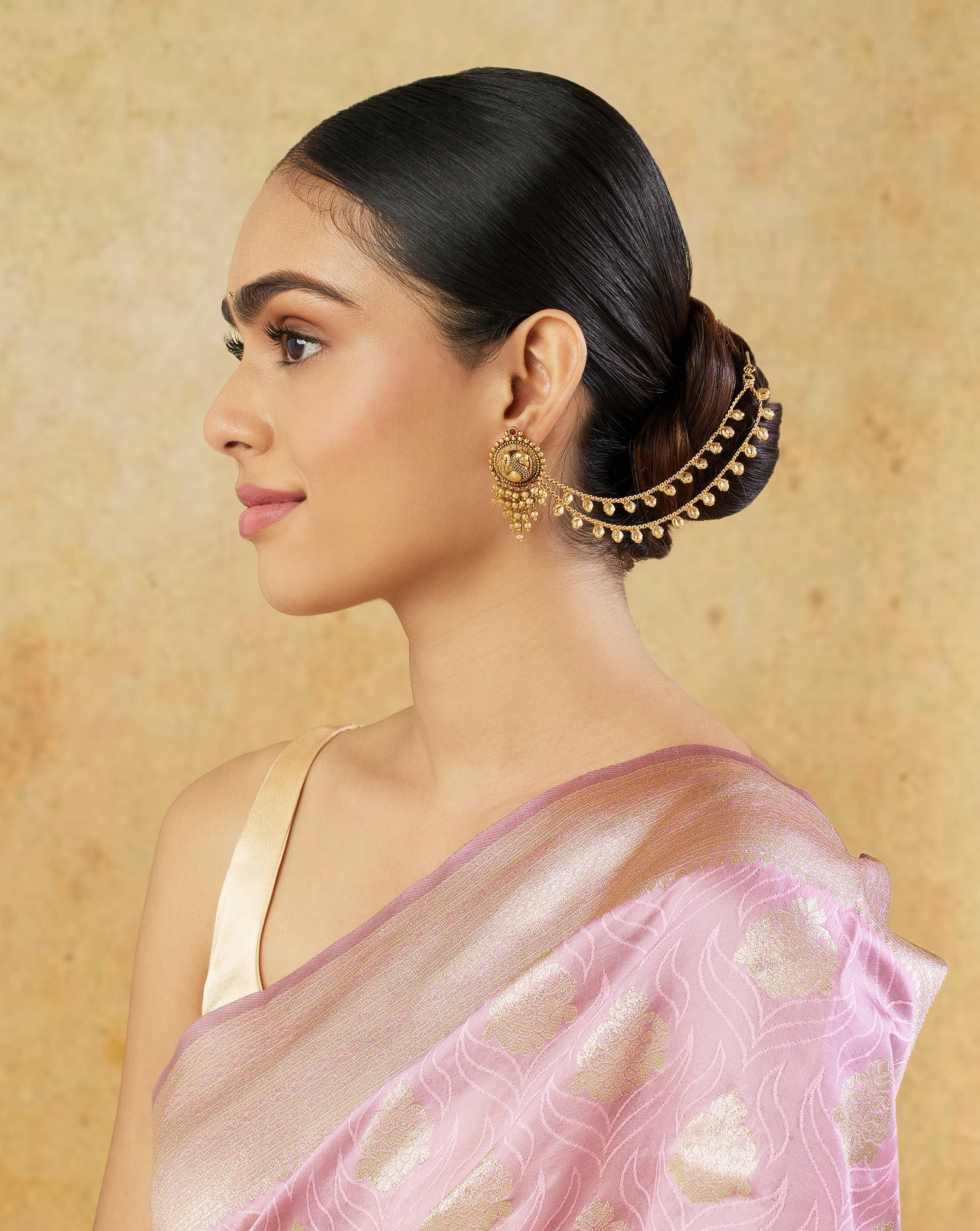 Pearl Temple Gold Ear Chains