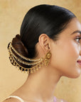 Gold Pearl Temple Ear Chains