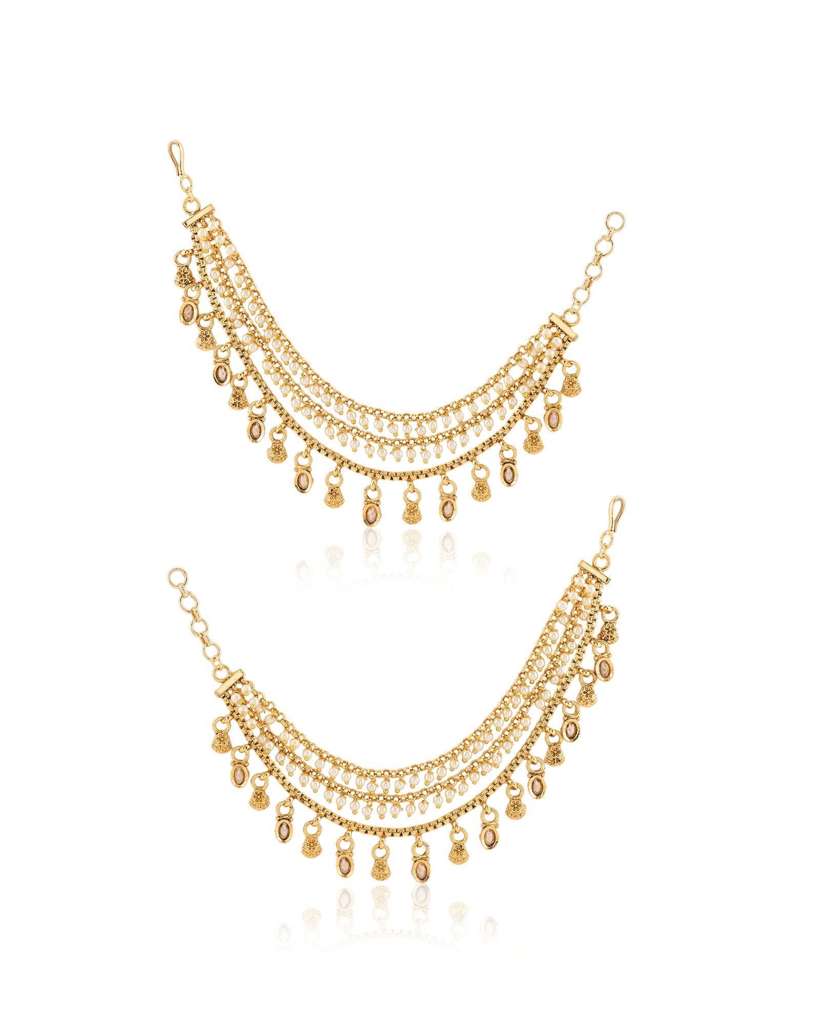 Gold Pearl Temple Ear Chains