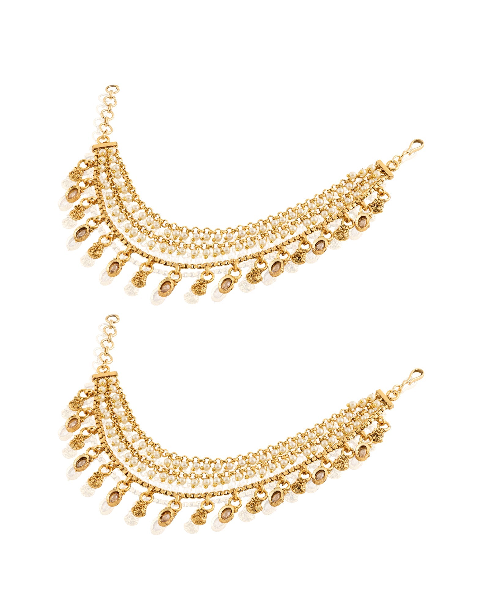 Gold Pearl Temple Ear Chains
