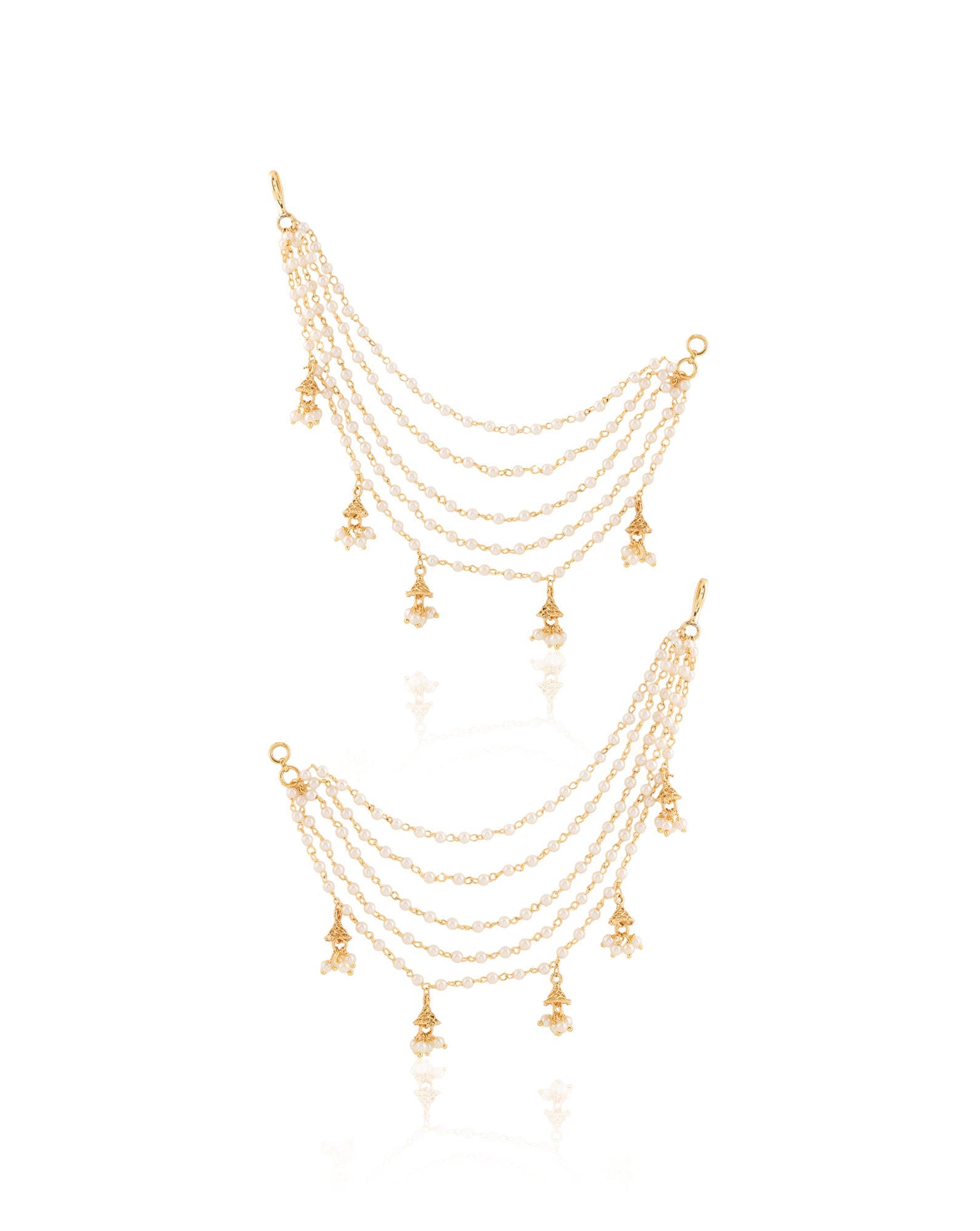 Pearl Temple Jhumki Gold Ear Chains