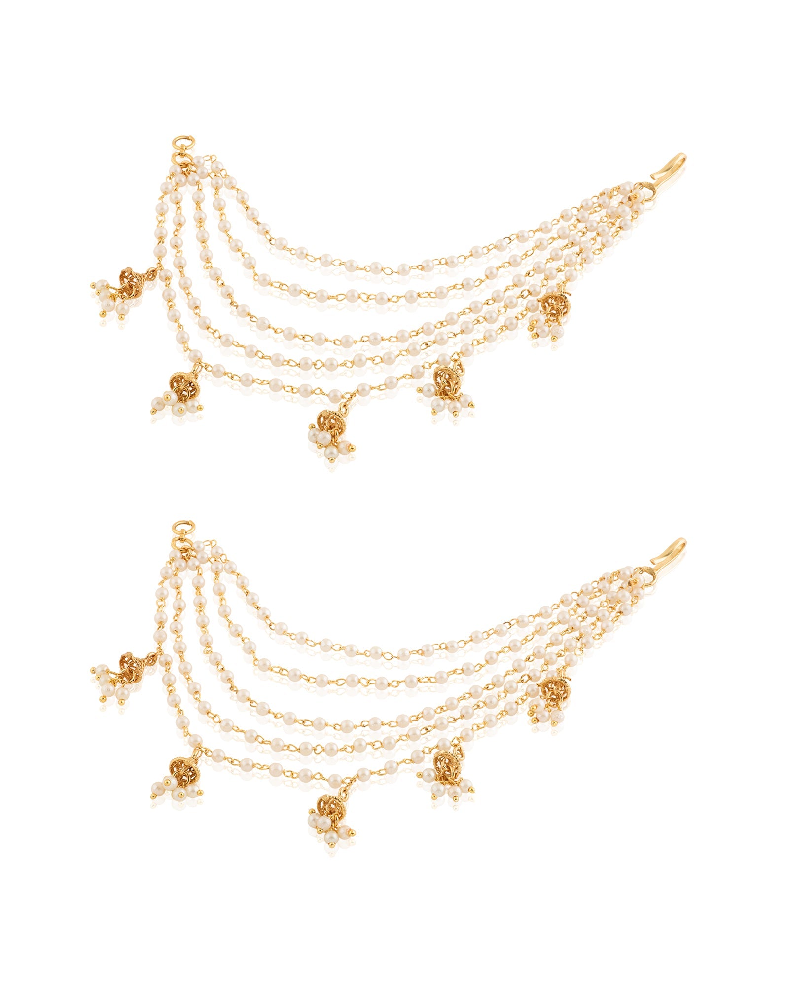 Pearl Temple Jhumki Gold Ear Chains