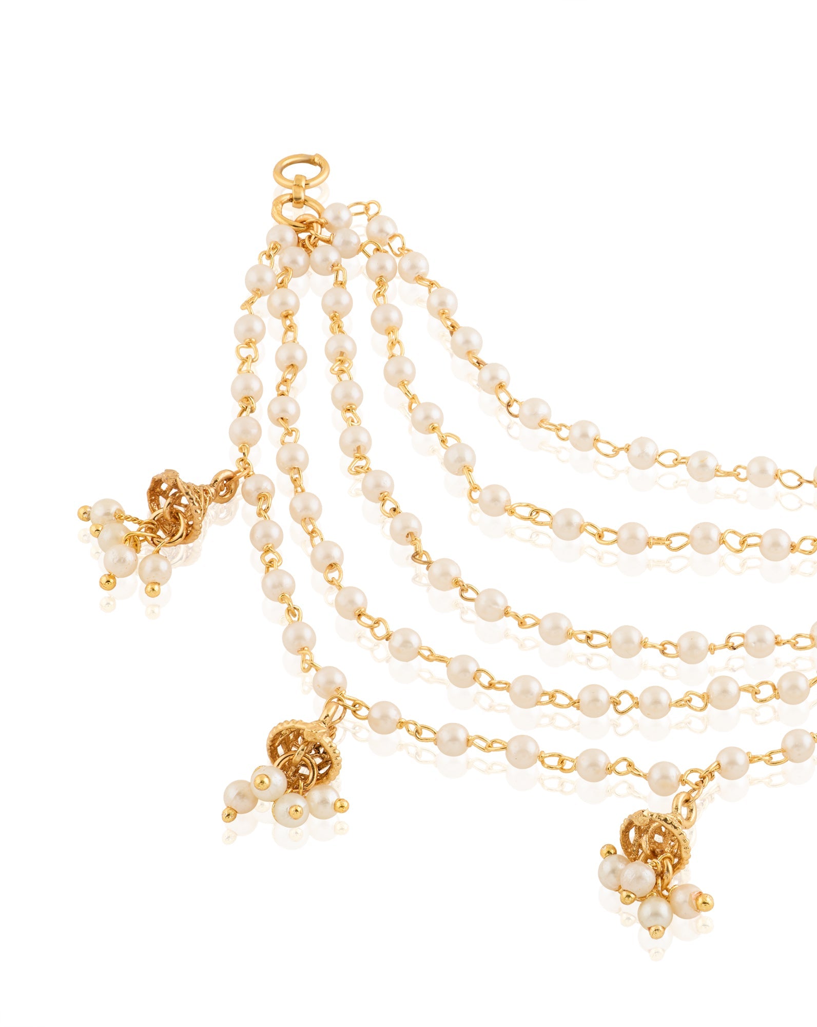 Pearl Temple Jhumki Gold Ear Chains