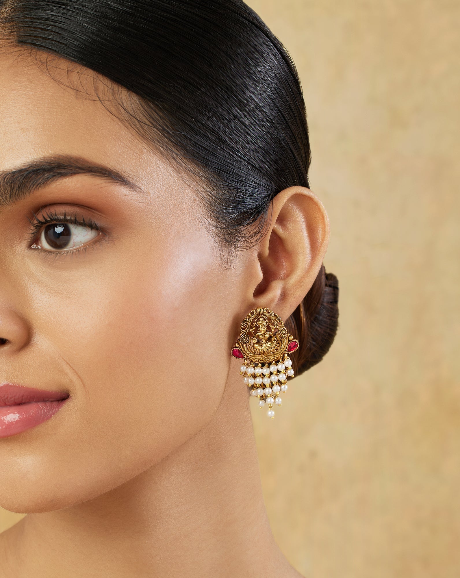 Laxmi Temple Gold Stud Earrings