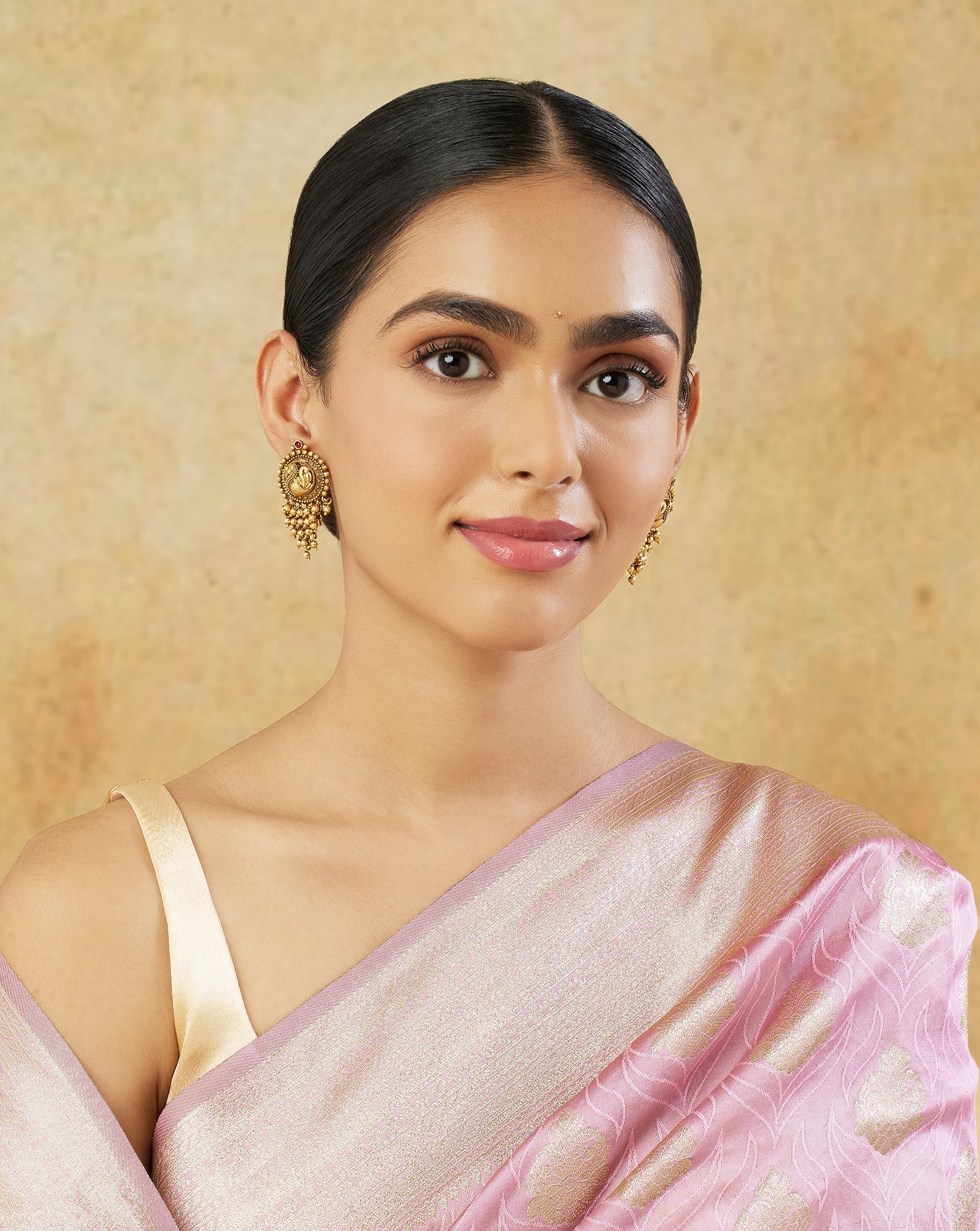 Swan Temple Gold Stud Earrings