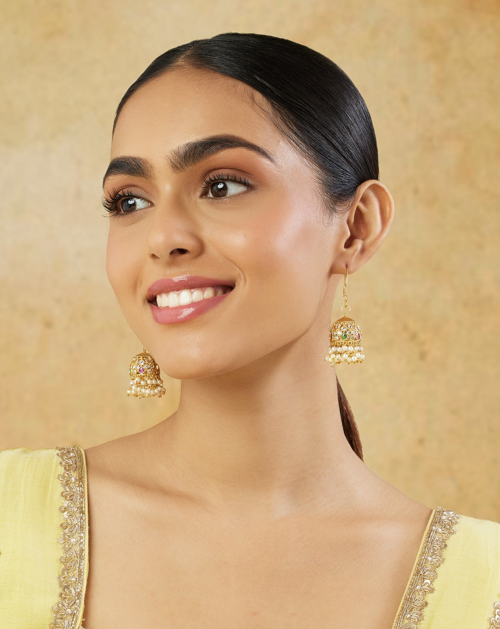 Pearl Temple Gold Jhumkas