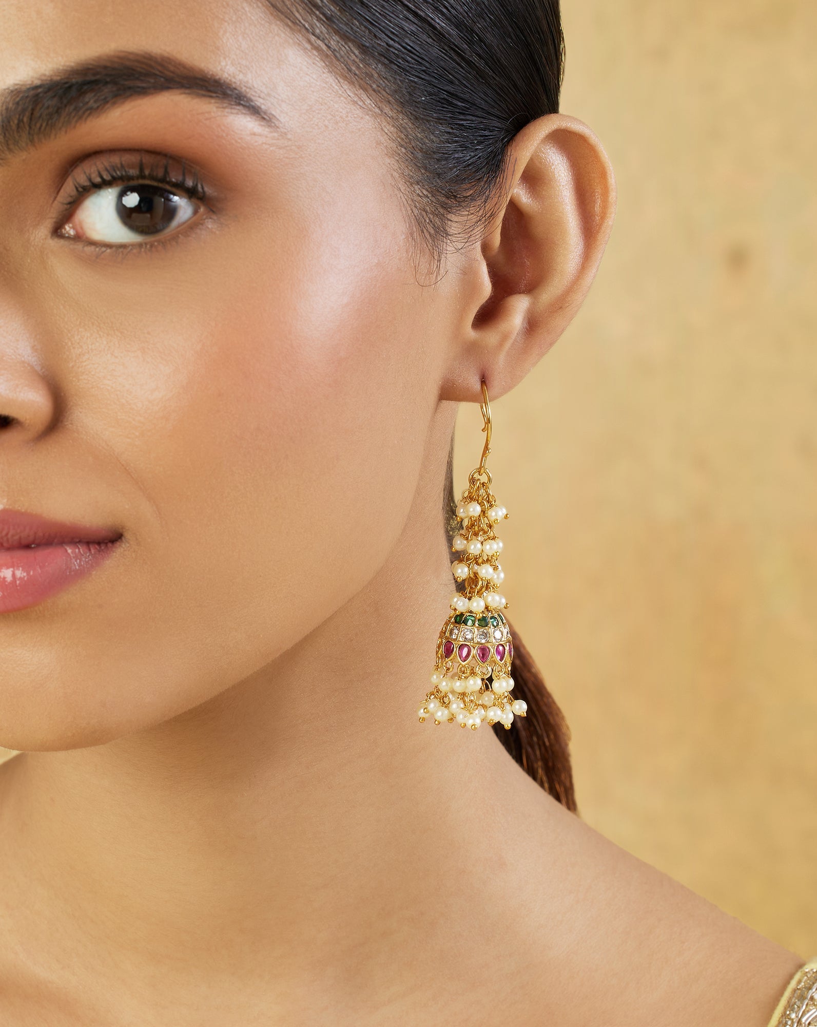 Temple Pearl Gold Jhumkas