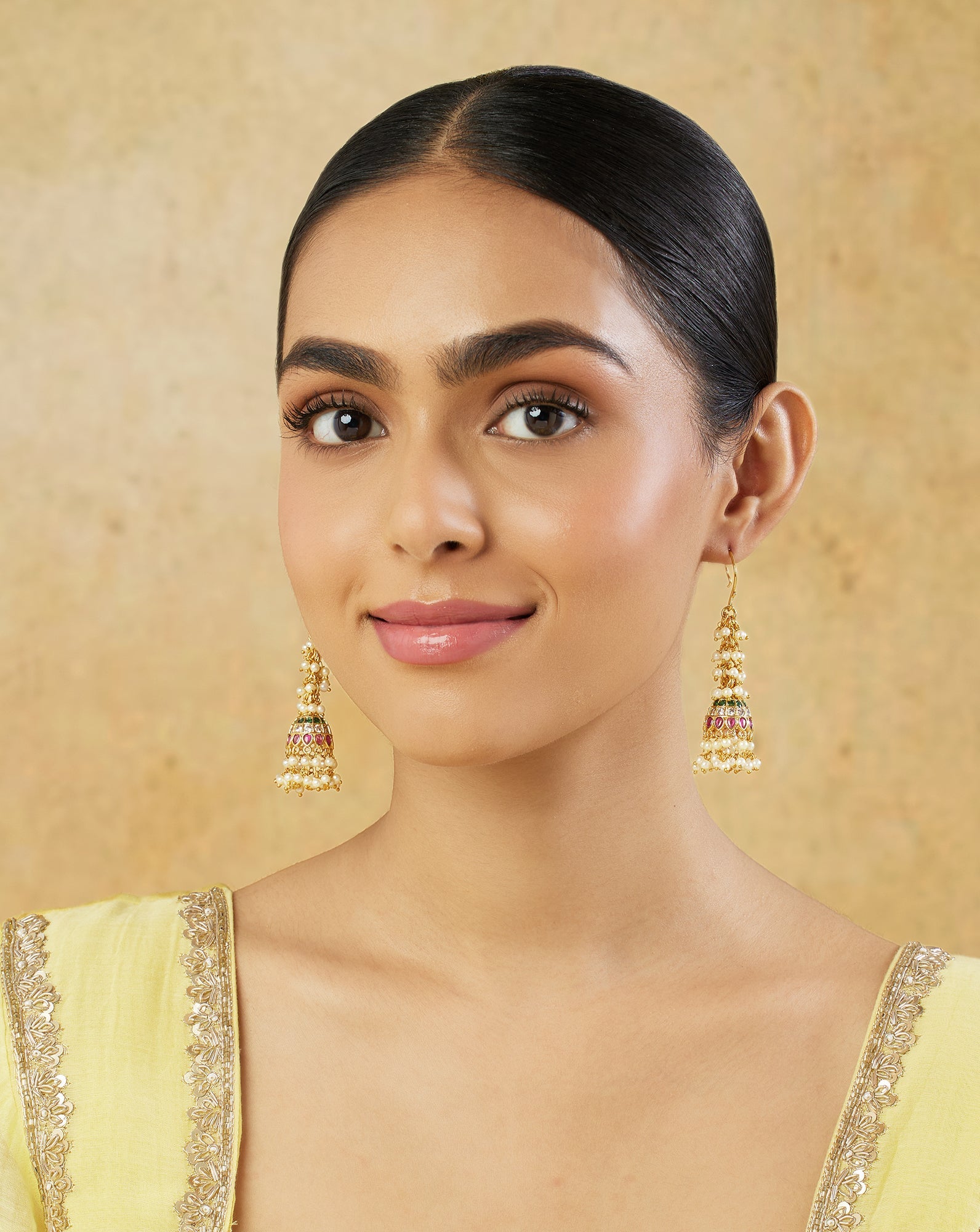 Temple Pearl Gold Jhumkas