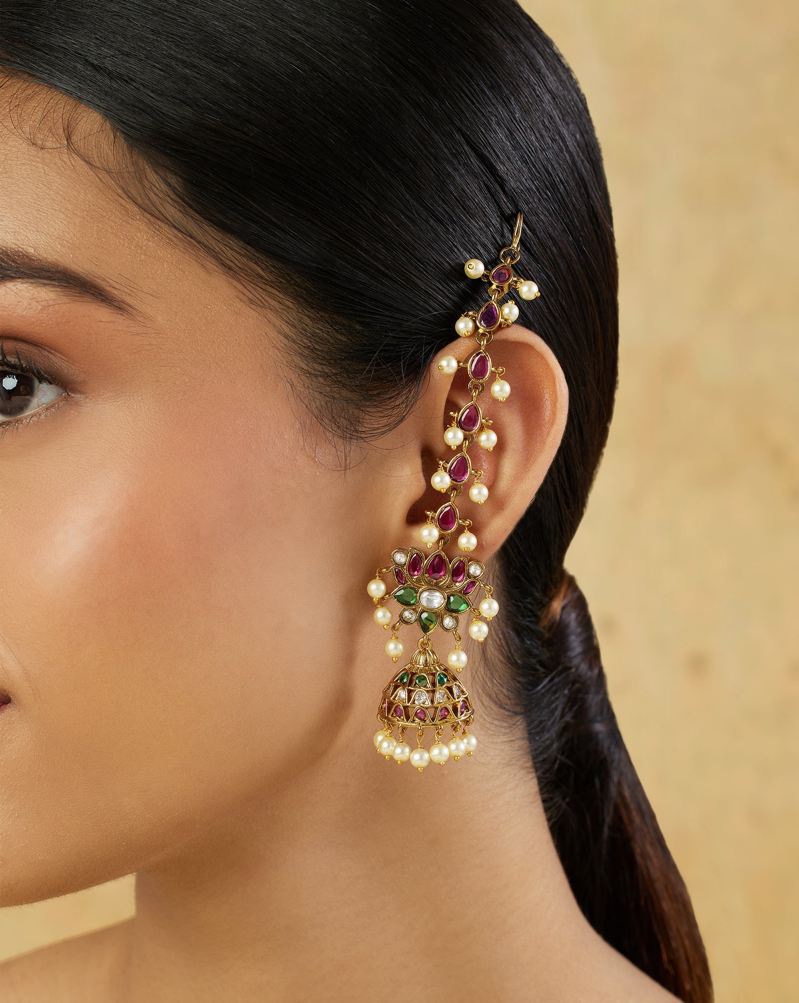 Lotus Temple Gold Long Jhumkas