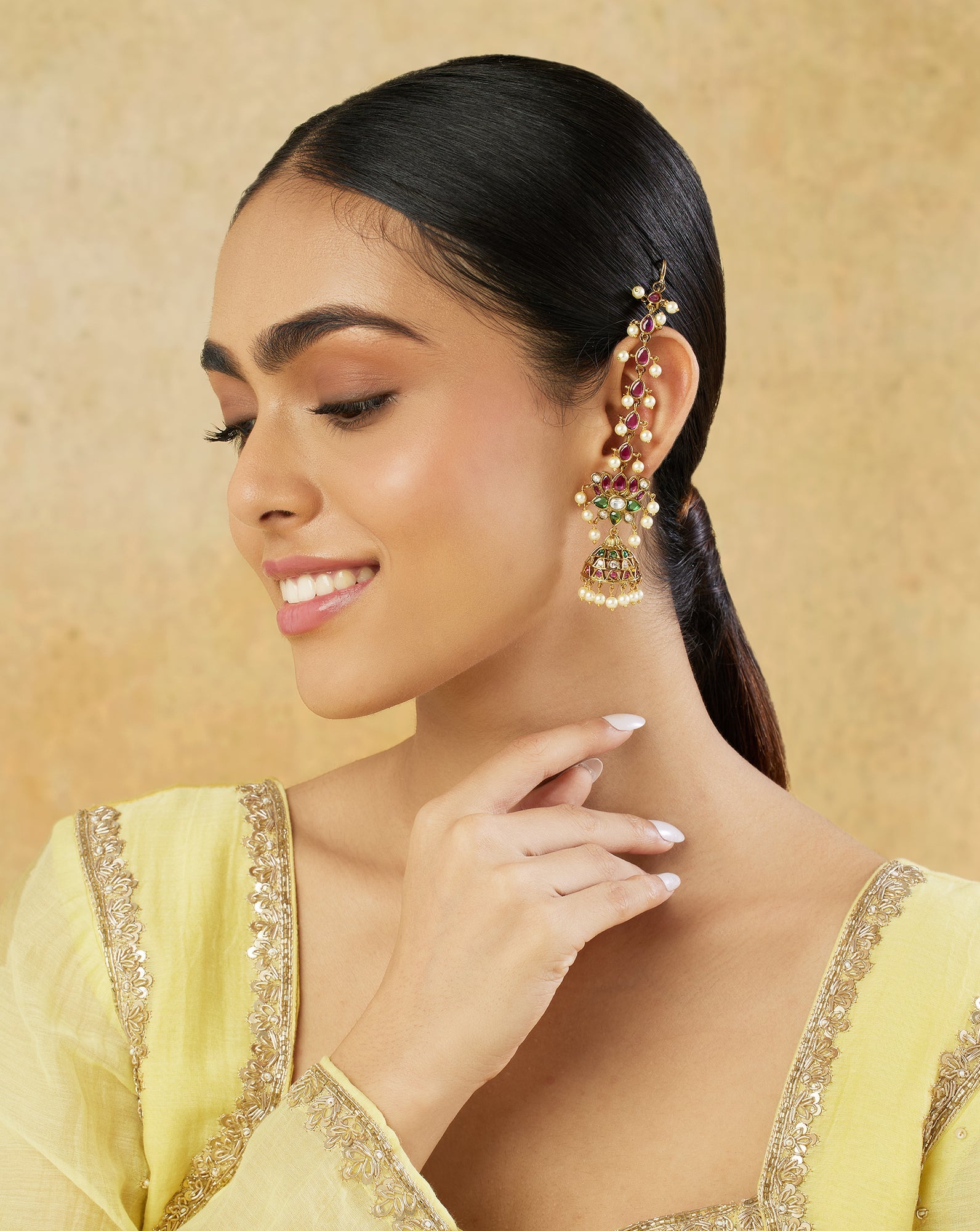 Lotus Temple Gold Long Jhumkas
