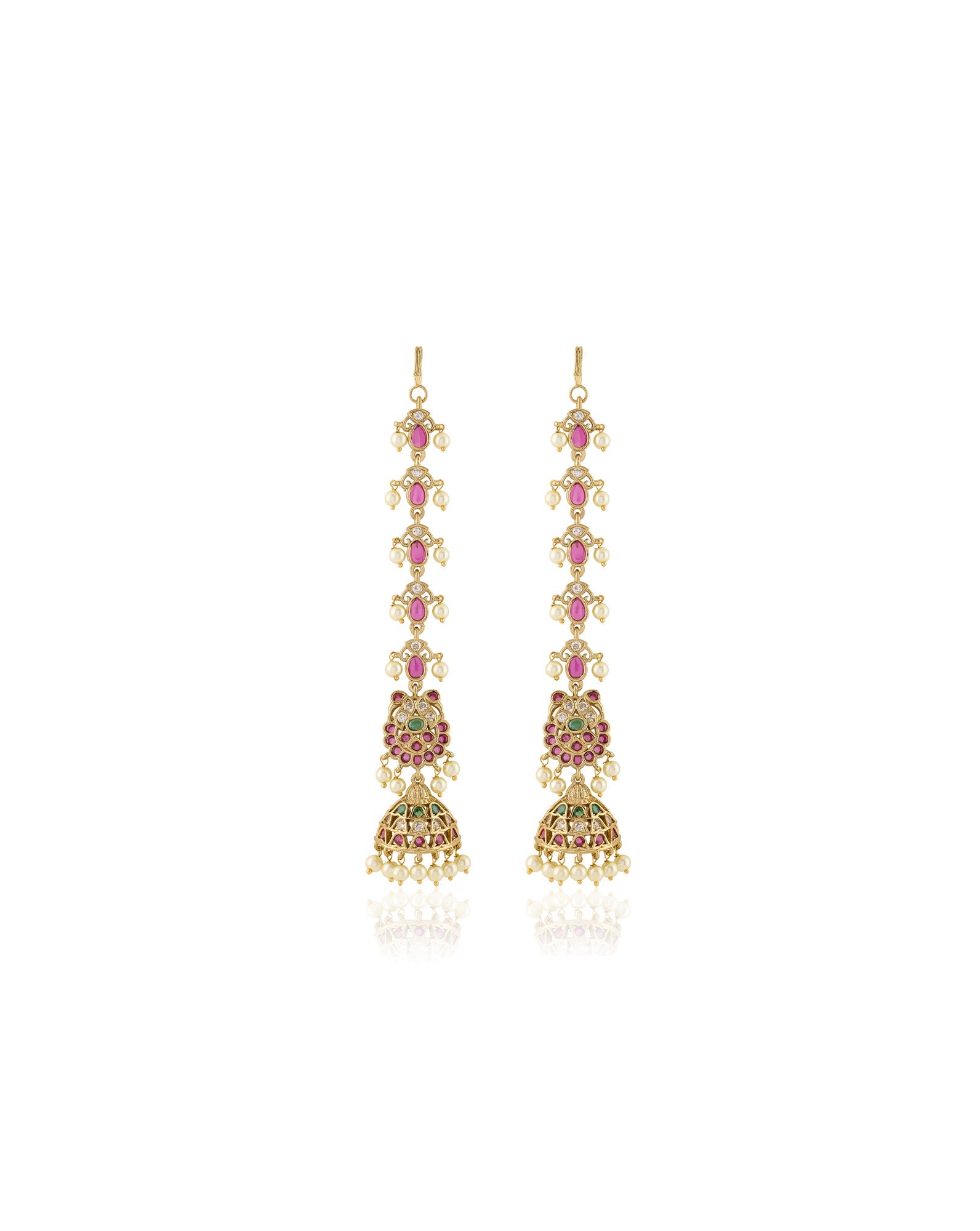 Floral Temple Gold Long Jhumkas