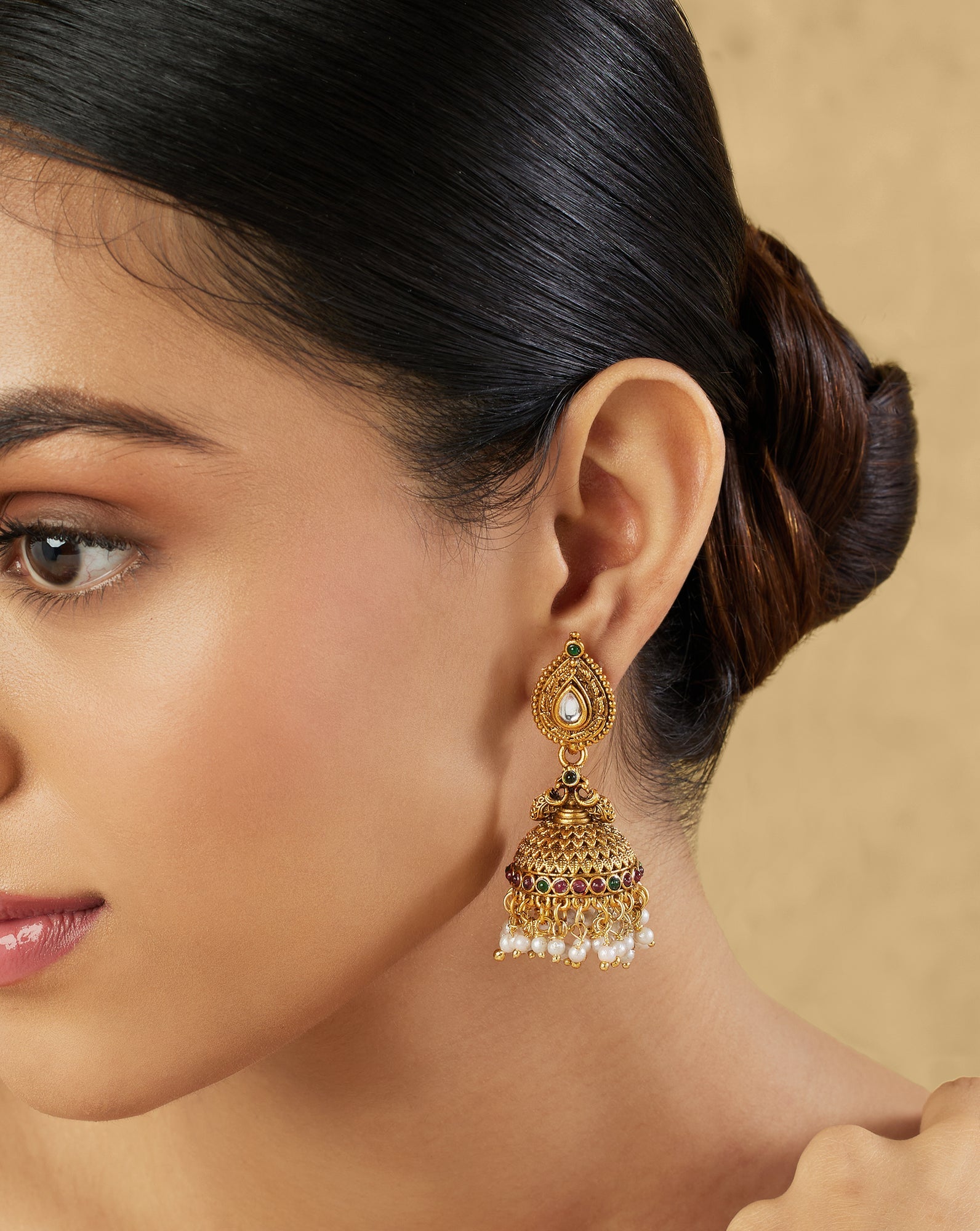 Gold Temple Statement Jhumkas