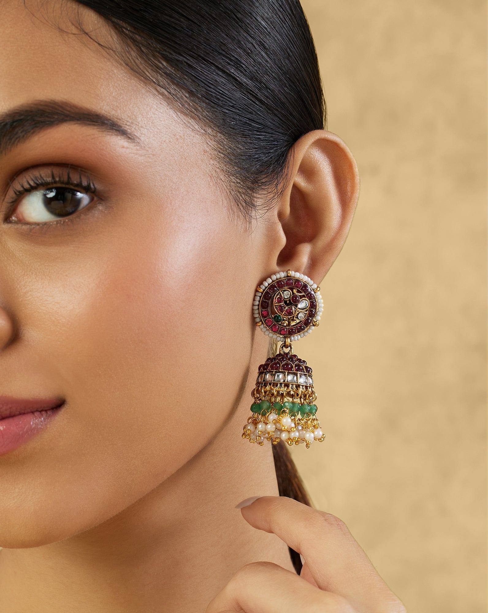 Ruby Temple Gold Jhumkas