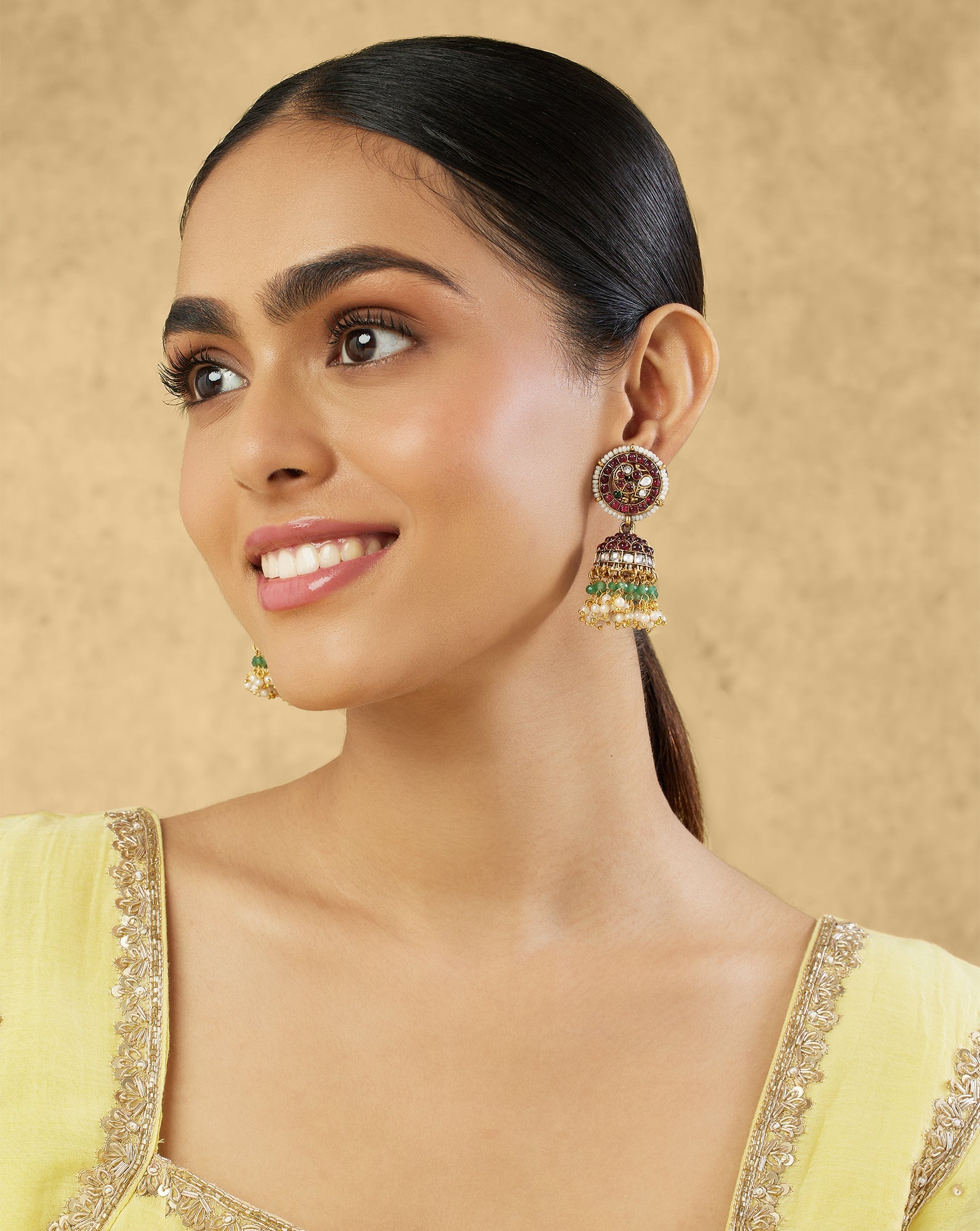 Ruby Temple Gold Jhumkas