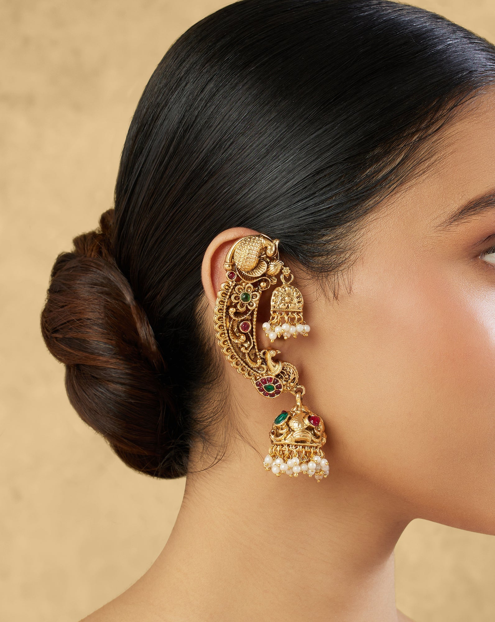 Morni Gold Temple Jhumka Ear Cuffs