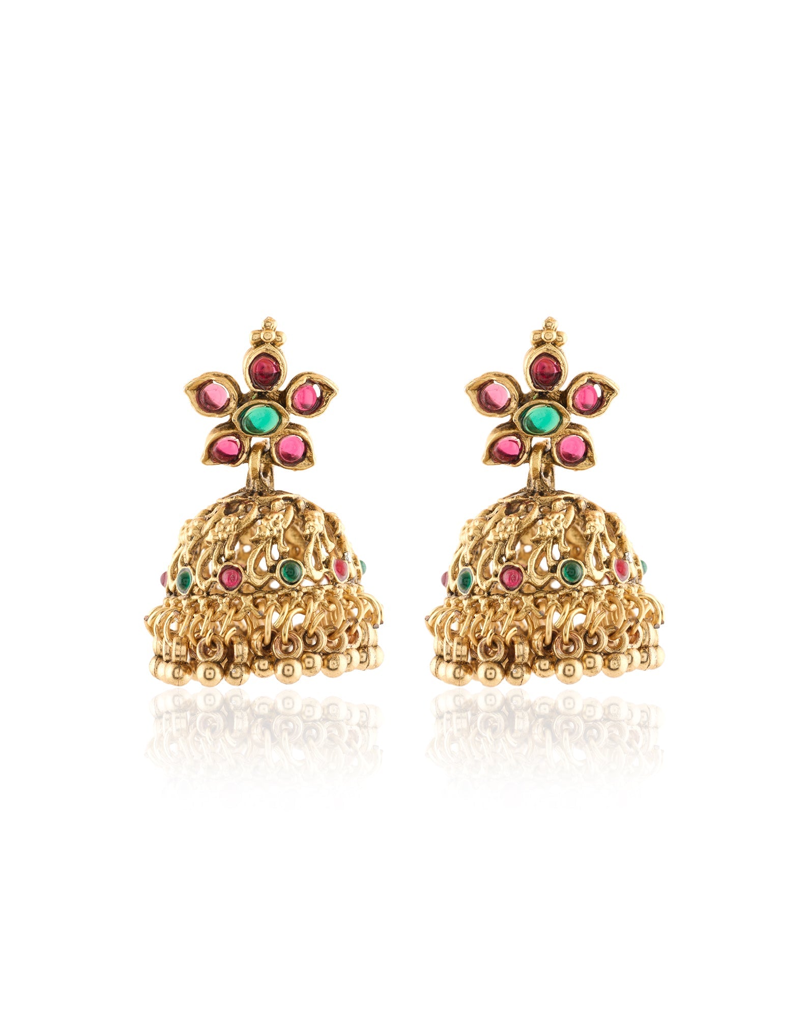 Floral Temple Gold Jhumkas