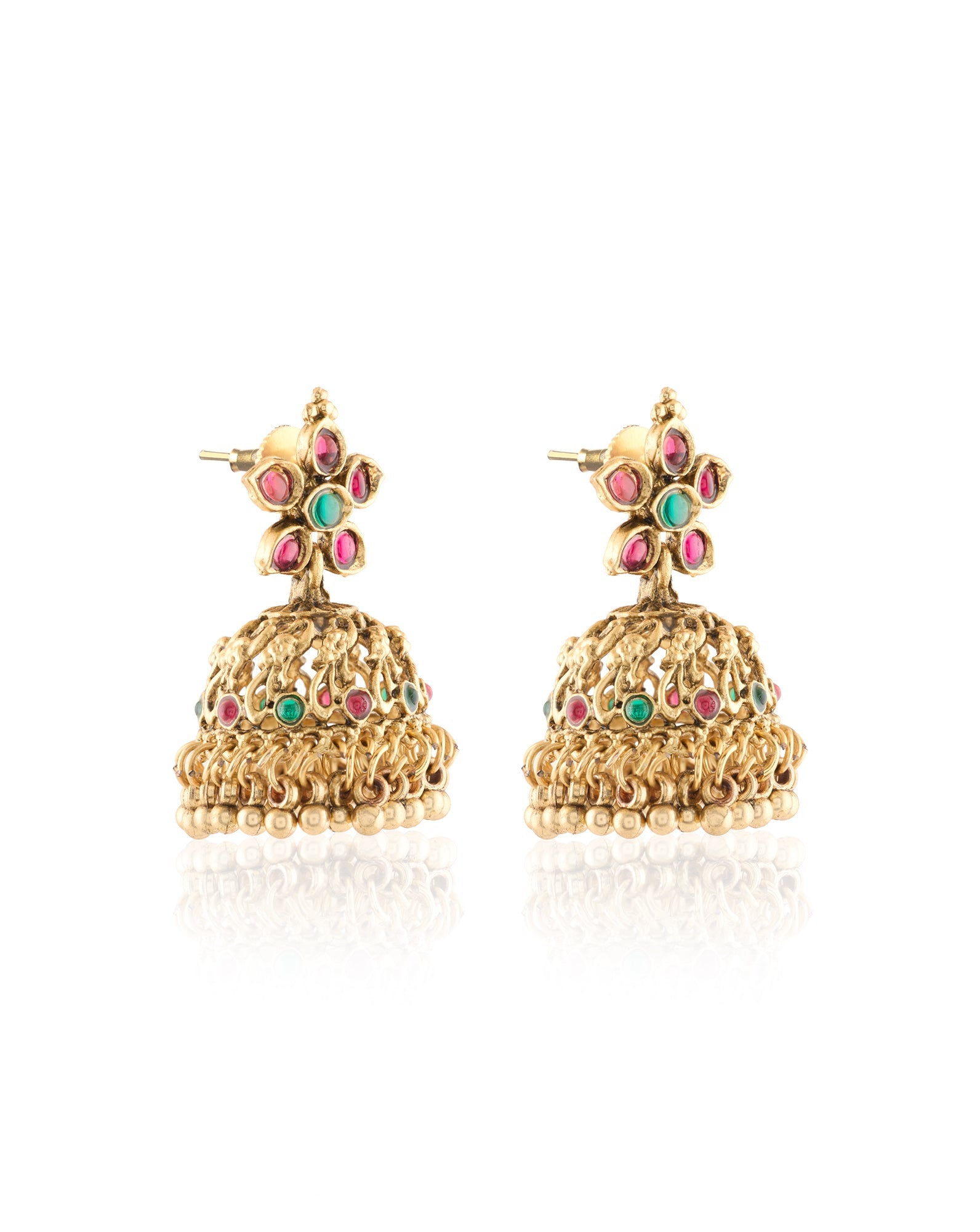 Floral Temple Gold Jhumkas