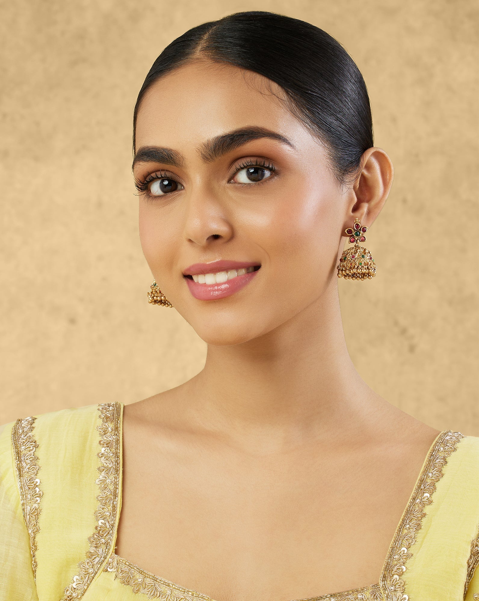 Floral Temple Gold Jhumkas