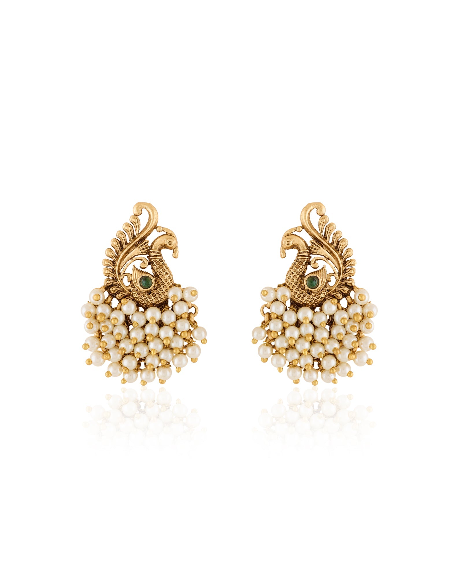 Swan Pearl Gold Temple Statement Studs