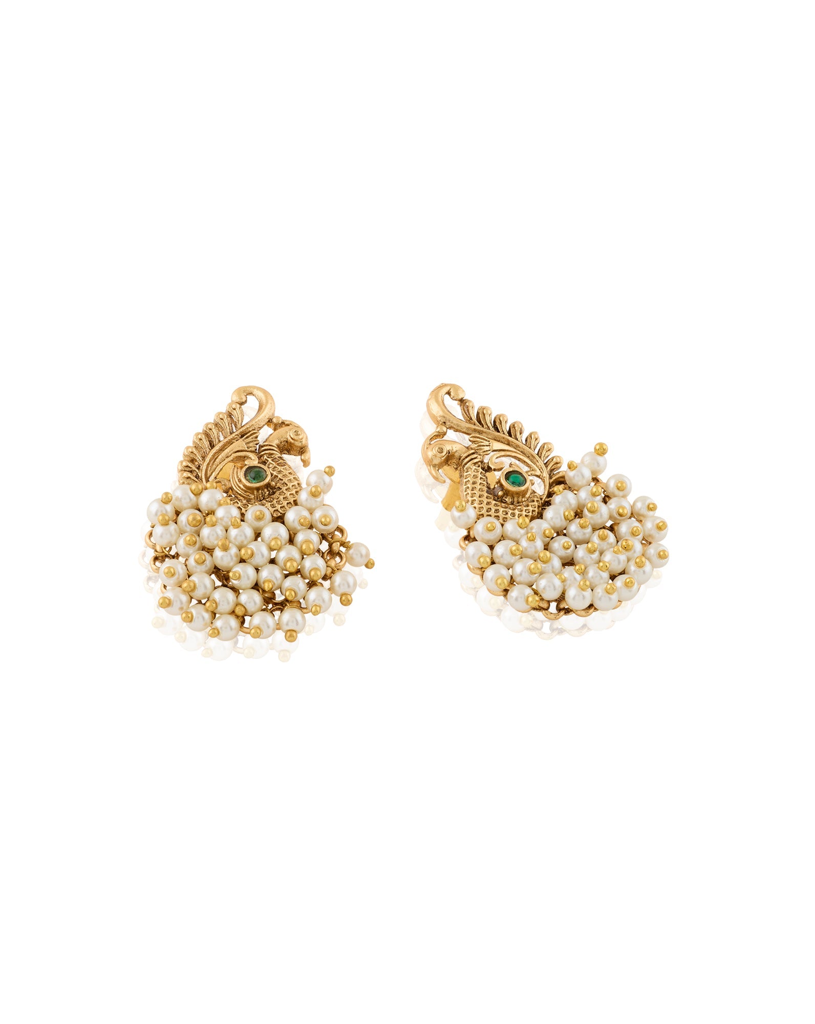 Swan Pearl Gold Temple Statement Studs