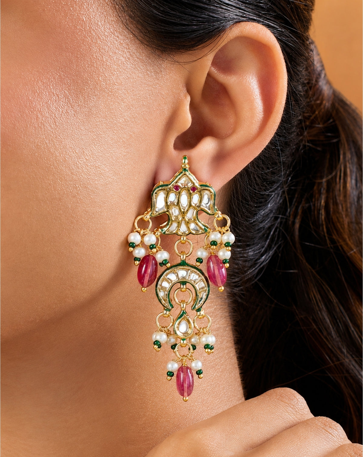 Matsya Kundan Pink Dangler