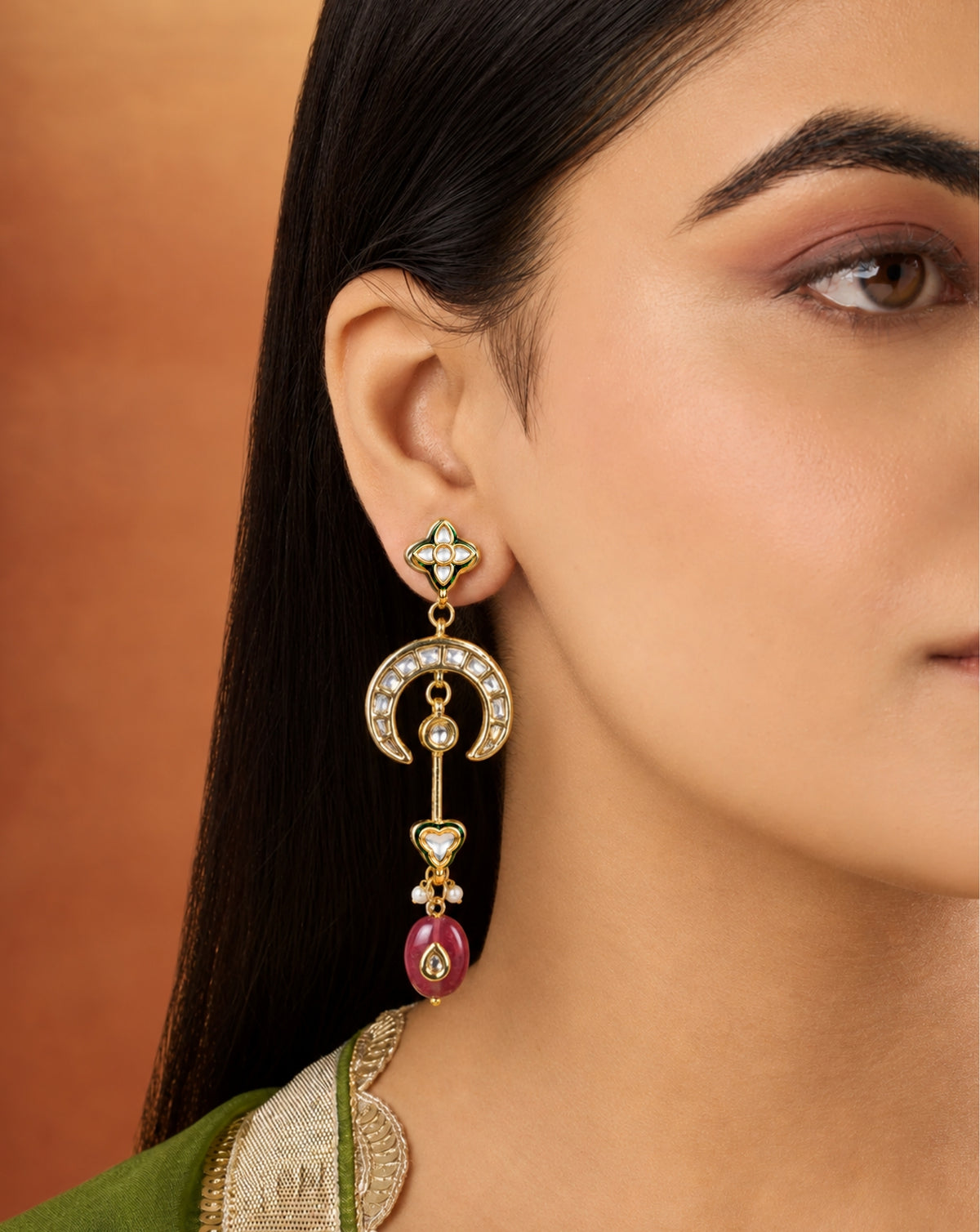 Crescent Kundan Dangler Earring