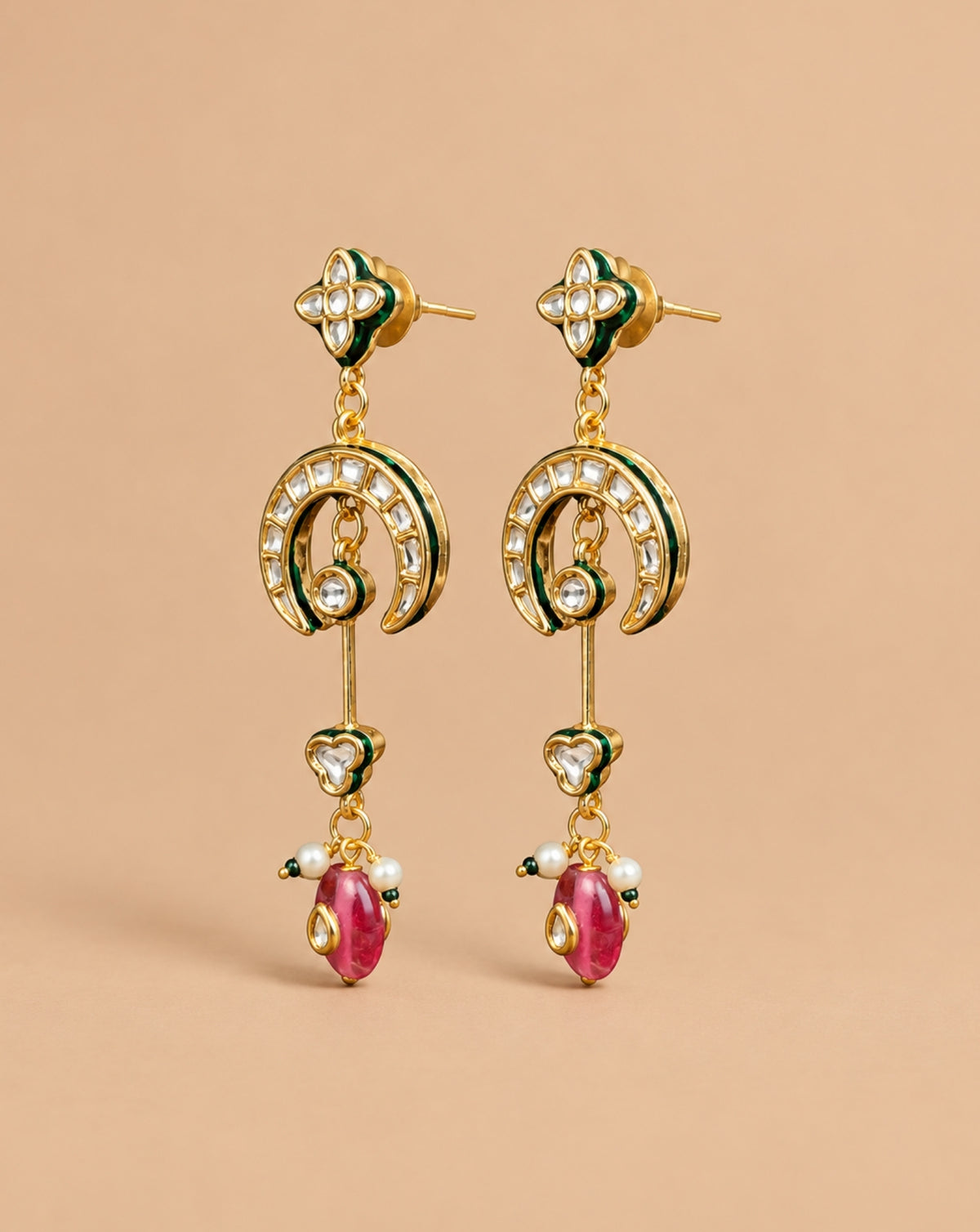 Crescent Kundan Dangler Earring