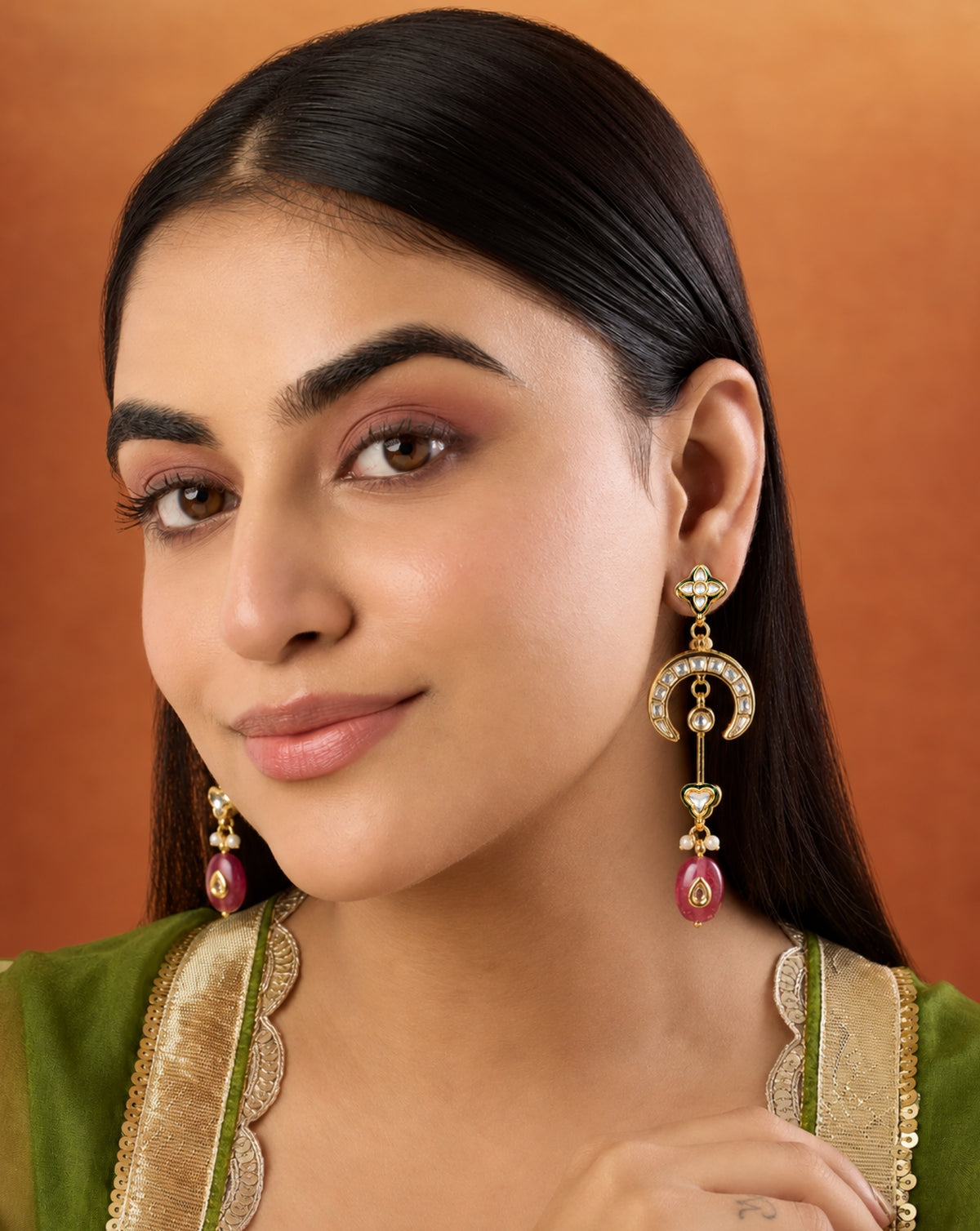 Crescent Kundan Dangler Earring