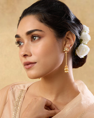 Gold Kundan Dangler Earrings